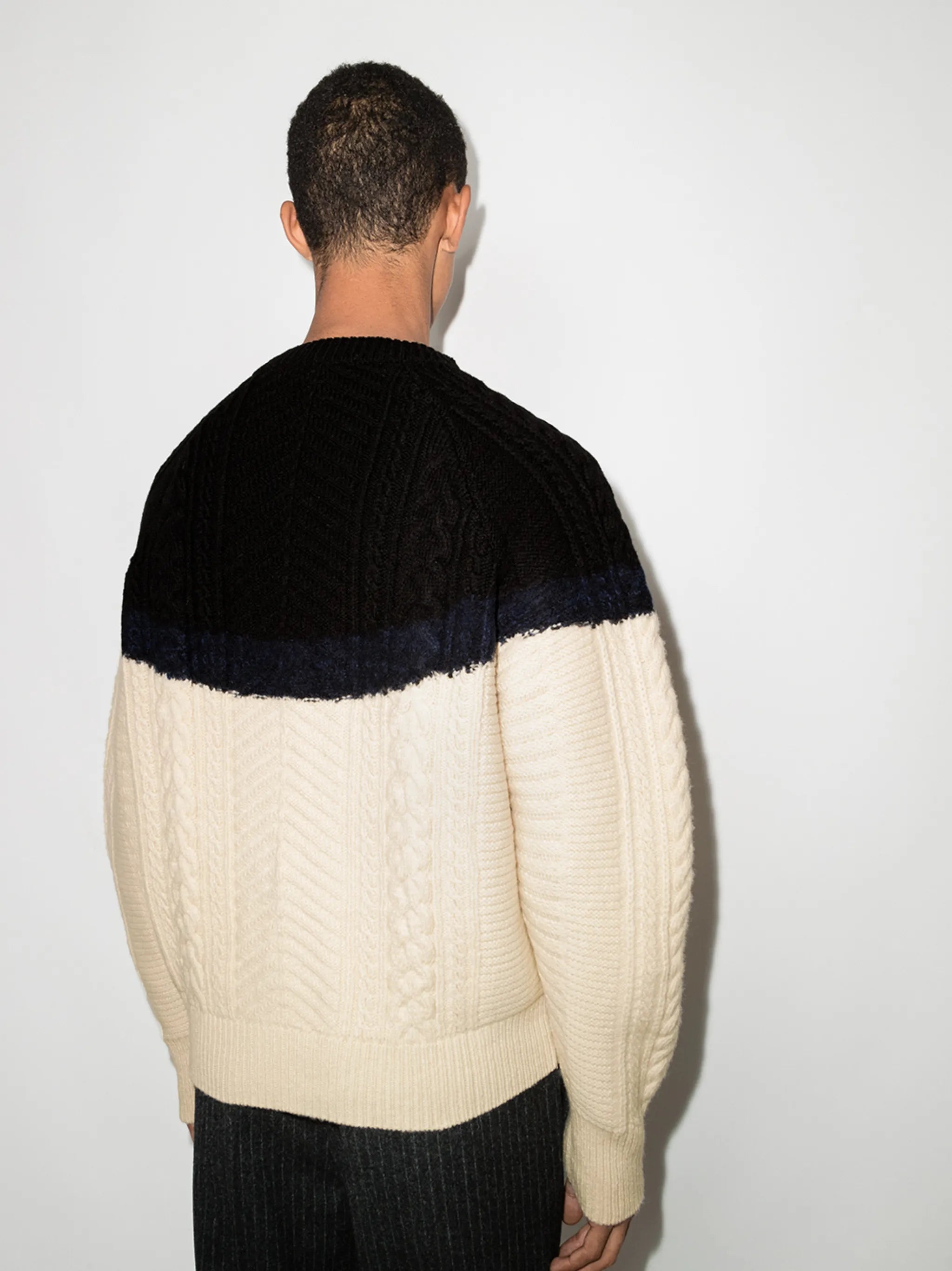 two-tone cable-knit jumper