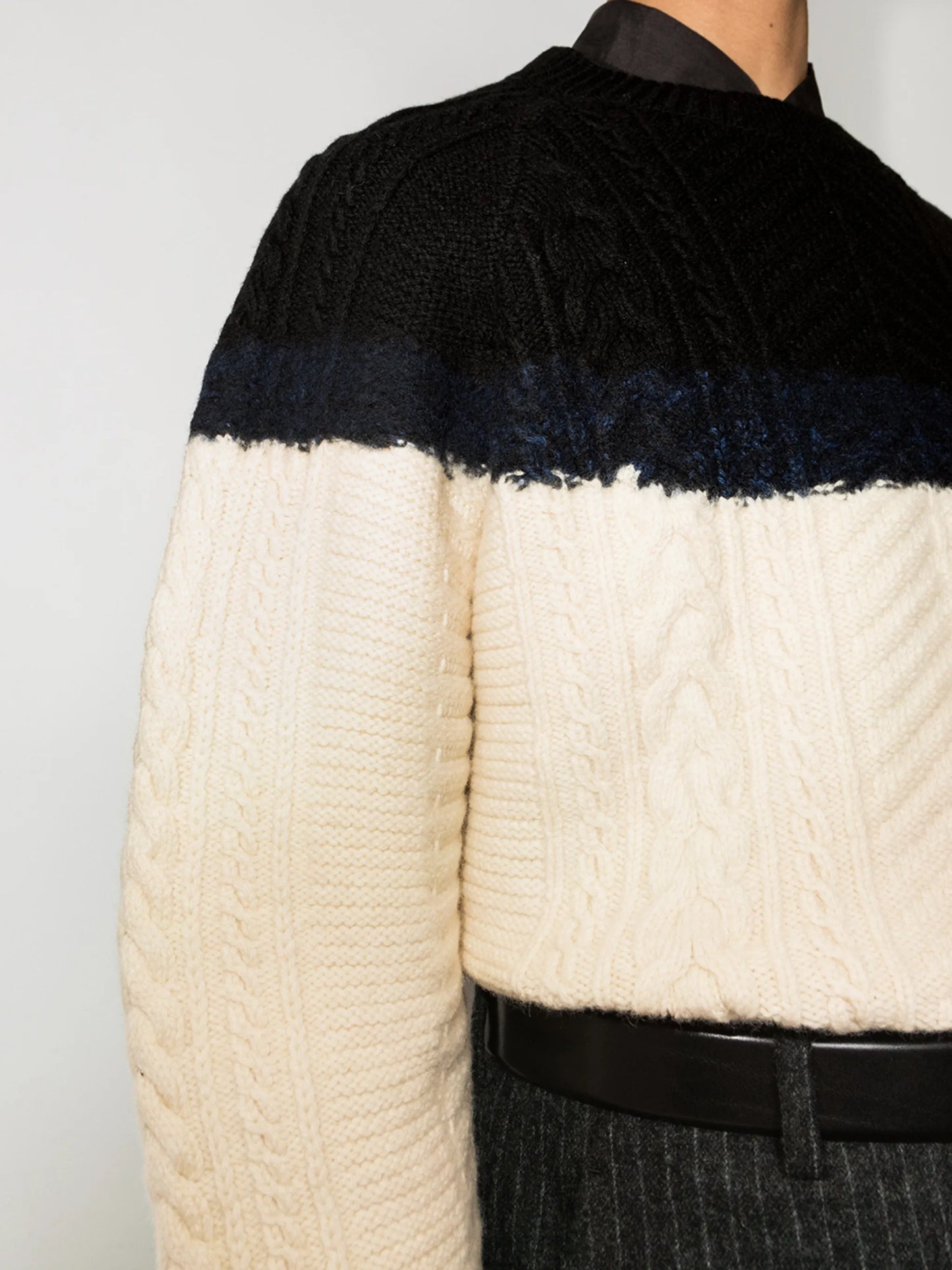 two-tone cable-knit jumper