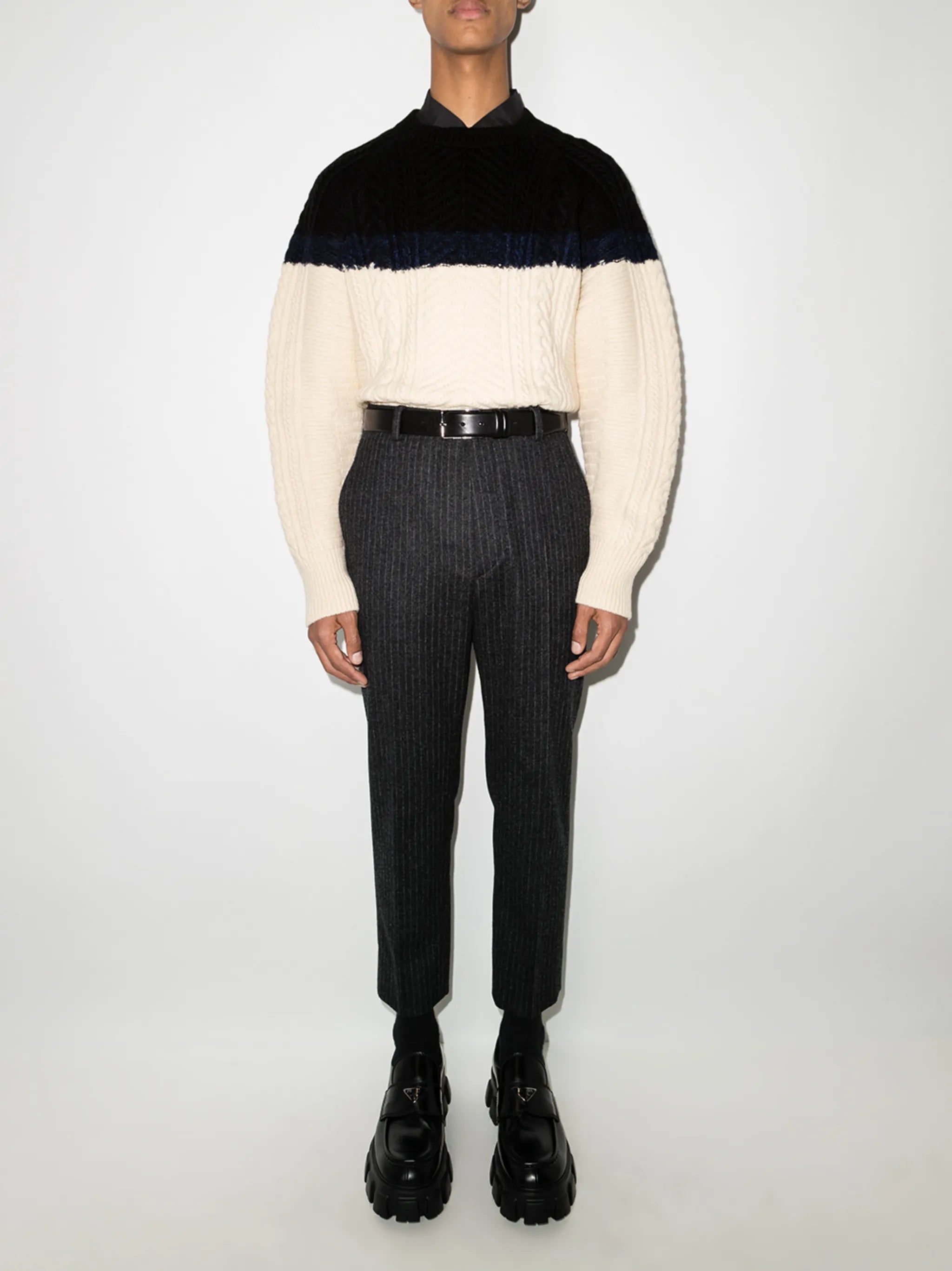two-tone cable-knit jumper