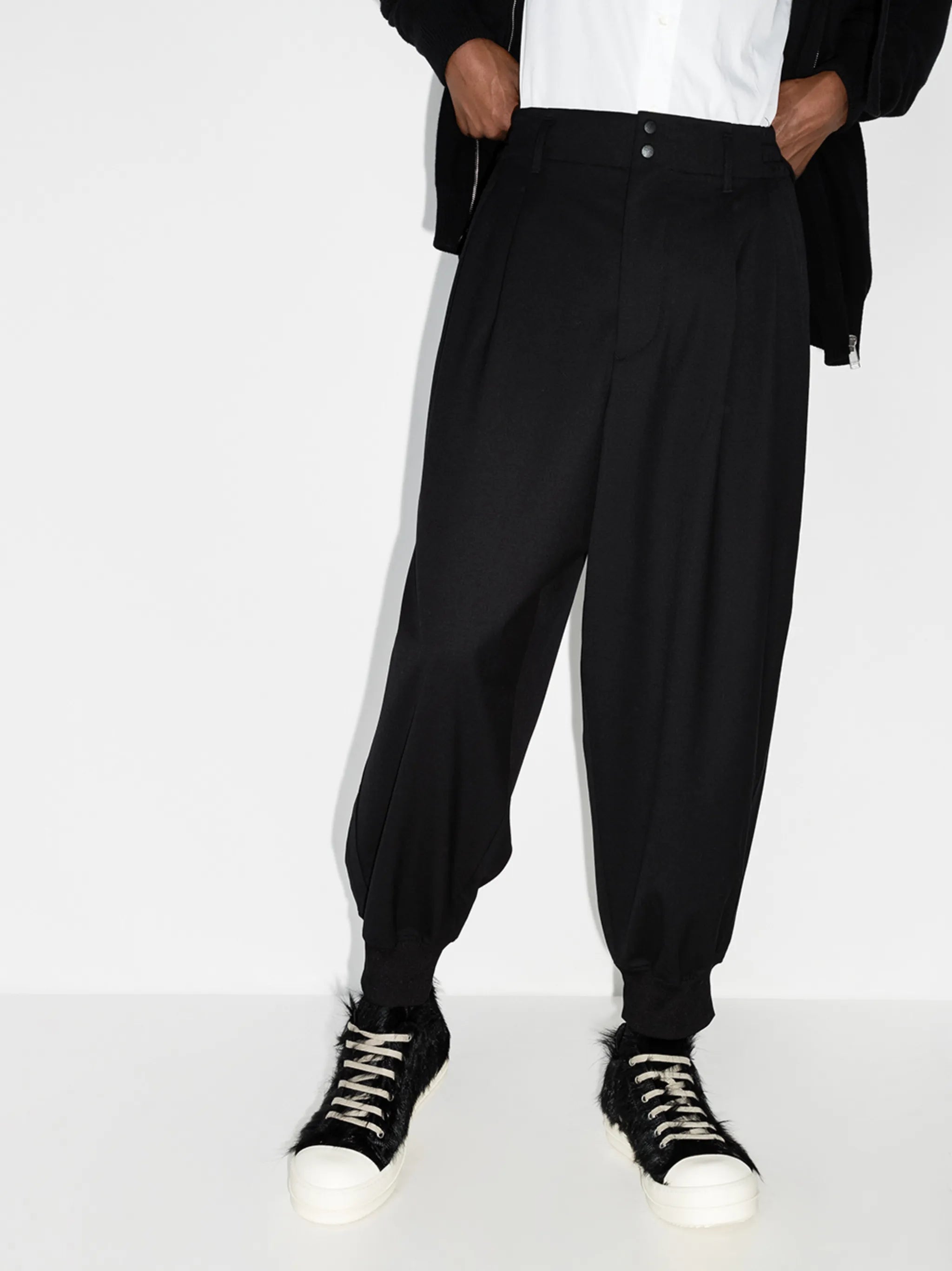 drop-crotch track pants