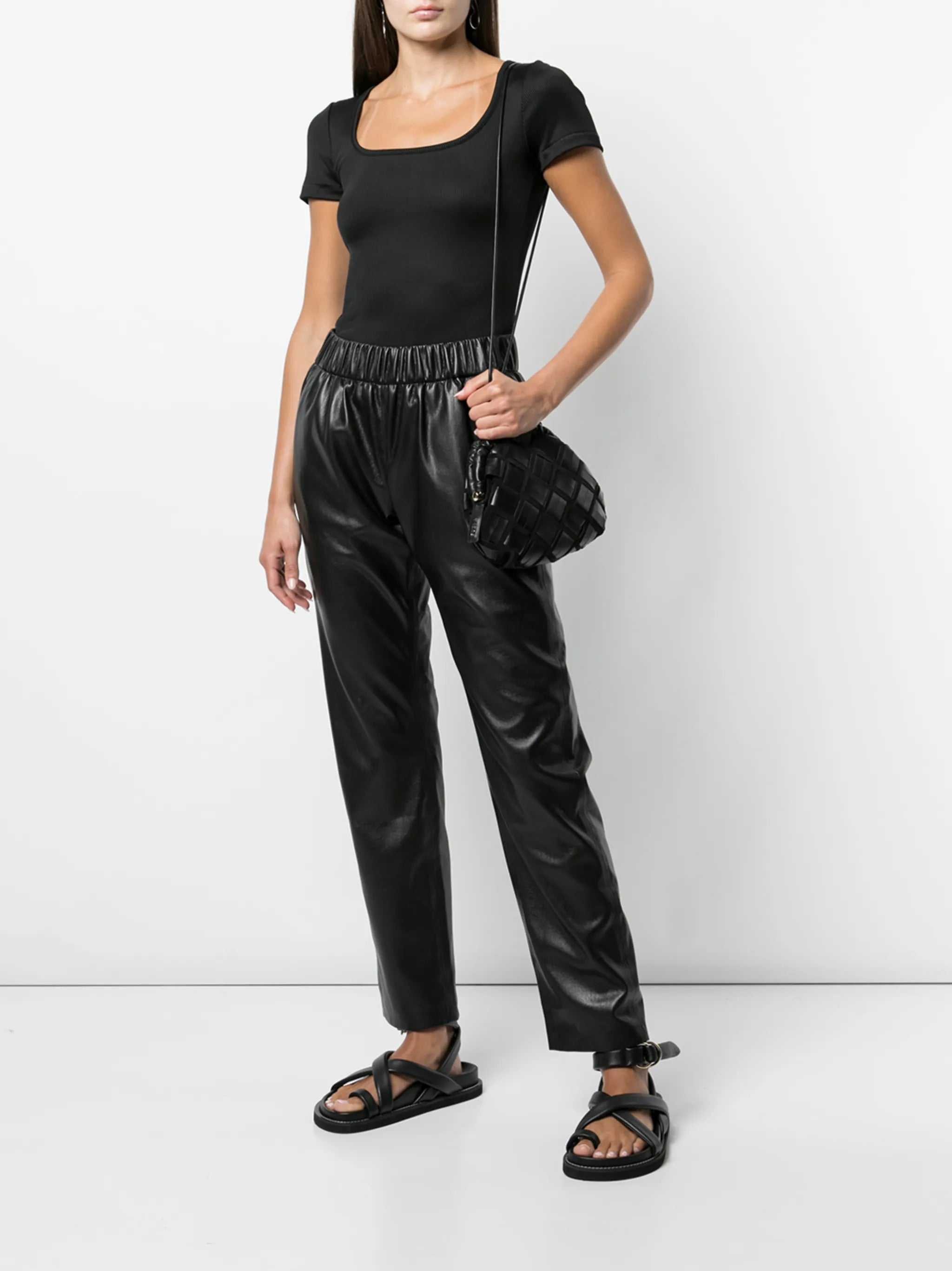 leather-effect elasticated pants