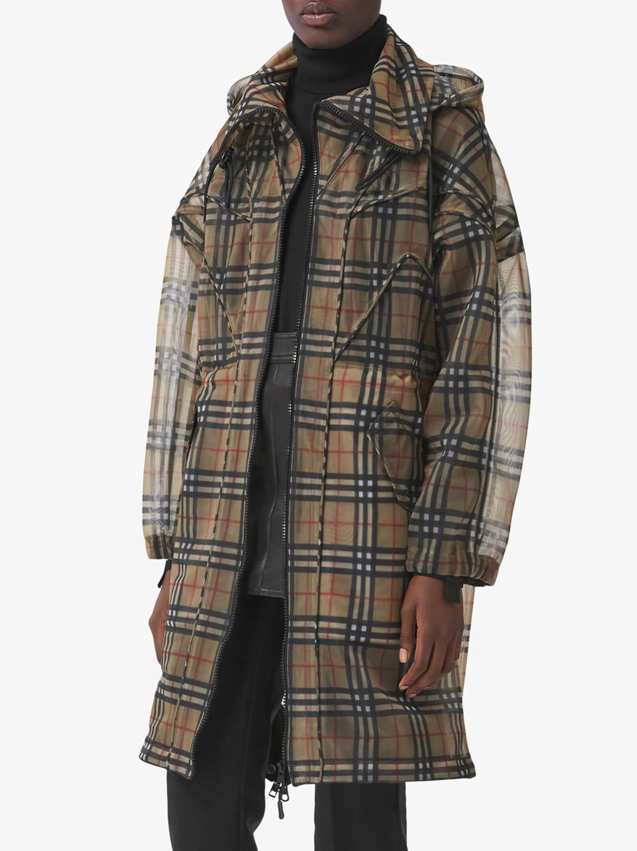 Vintage Check mesh parka coat