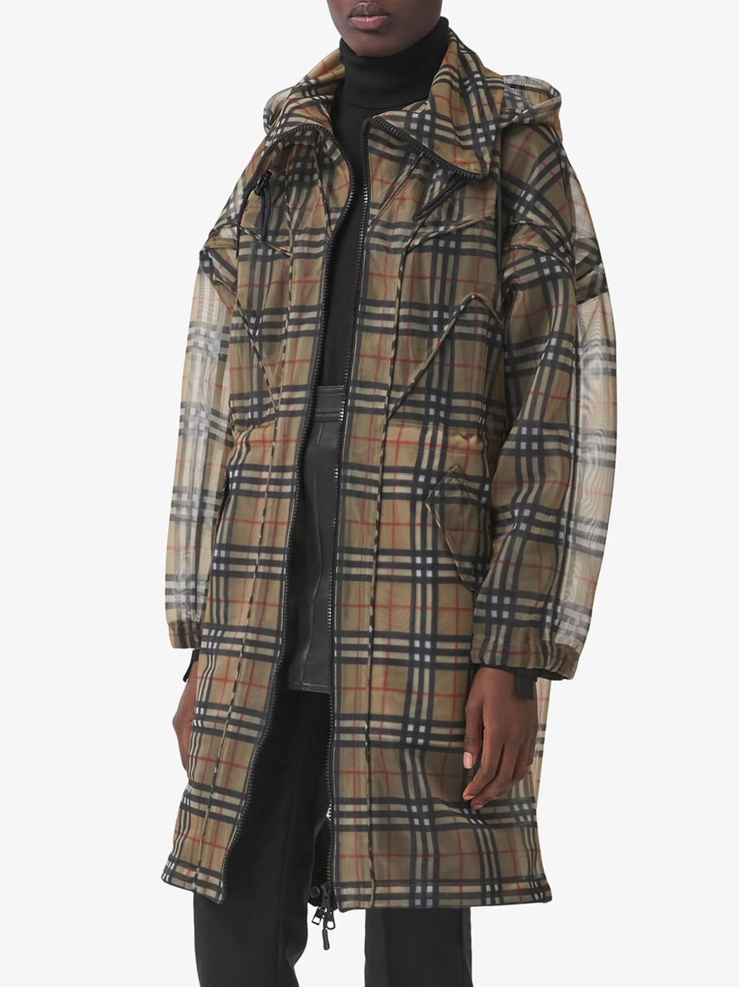 Vintage Check mesh parka coat
