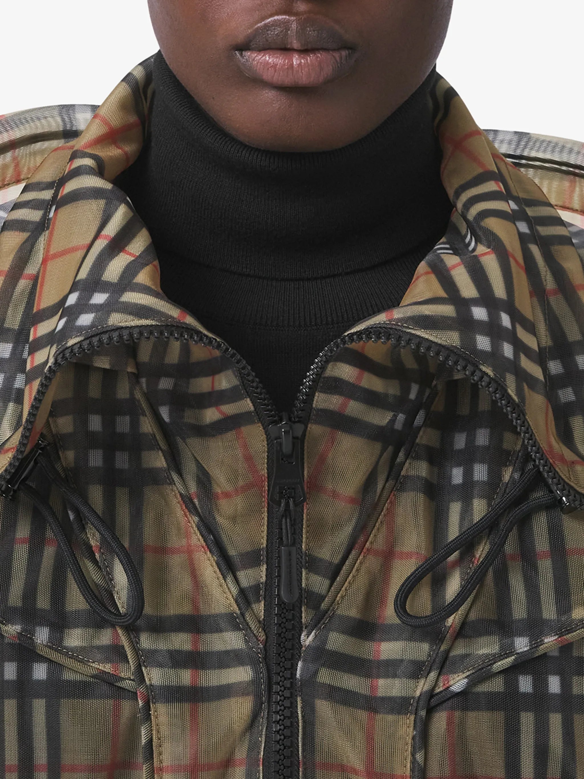 Vintage Check mesh parka coat