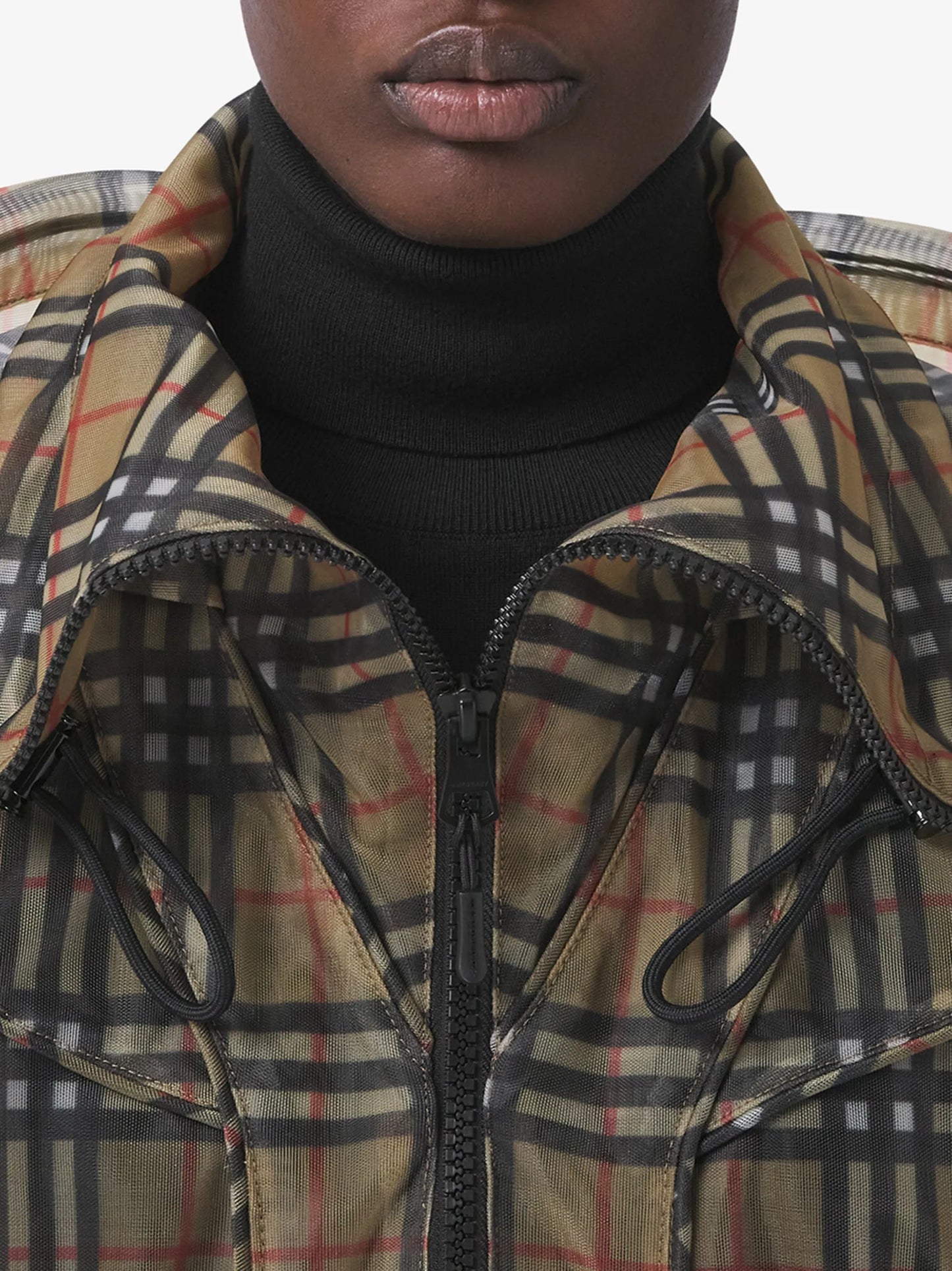 Vintage Check mesh parka coat