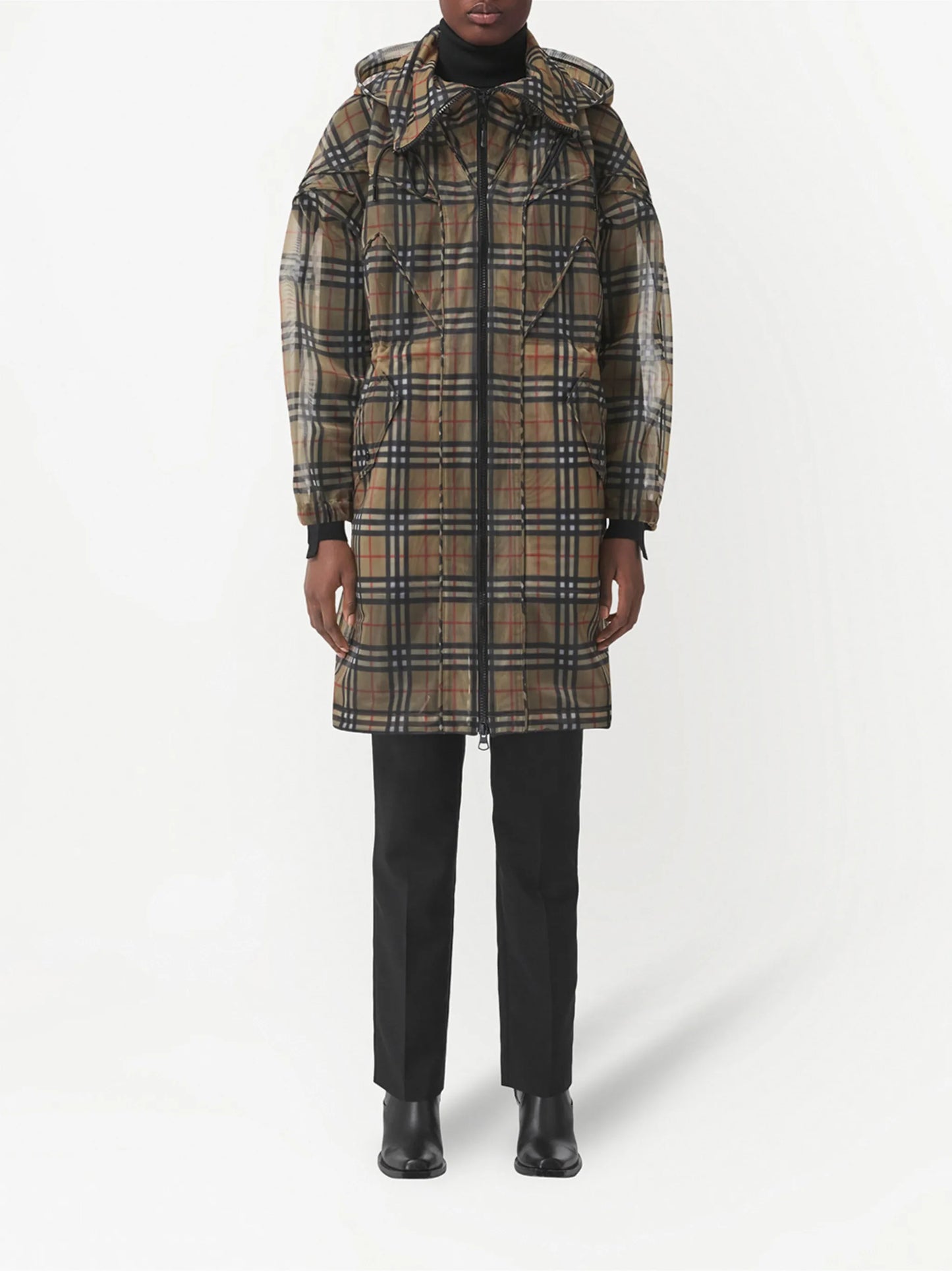 Vintage Check mesh parka coat