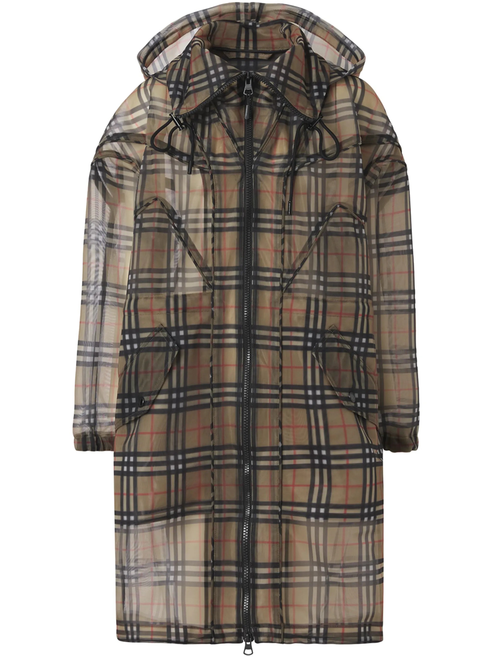 Vintage Check mesh parka coat