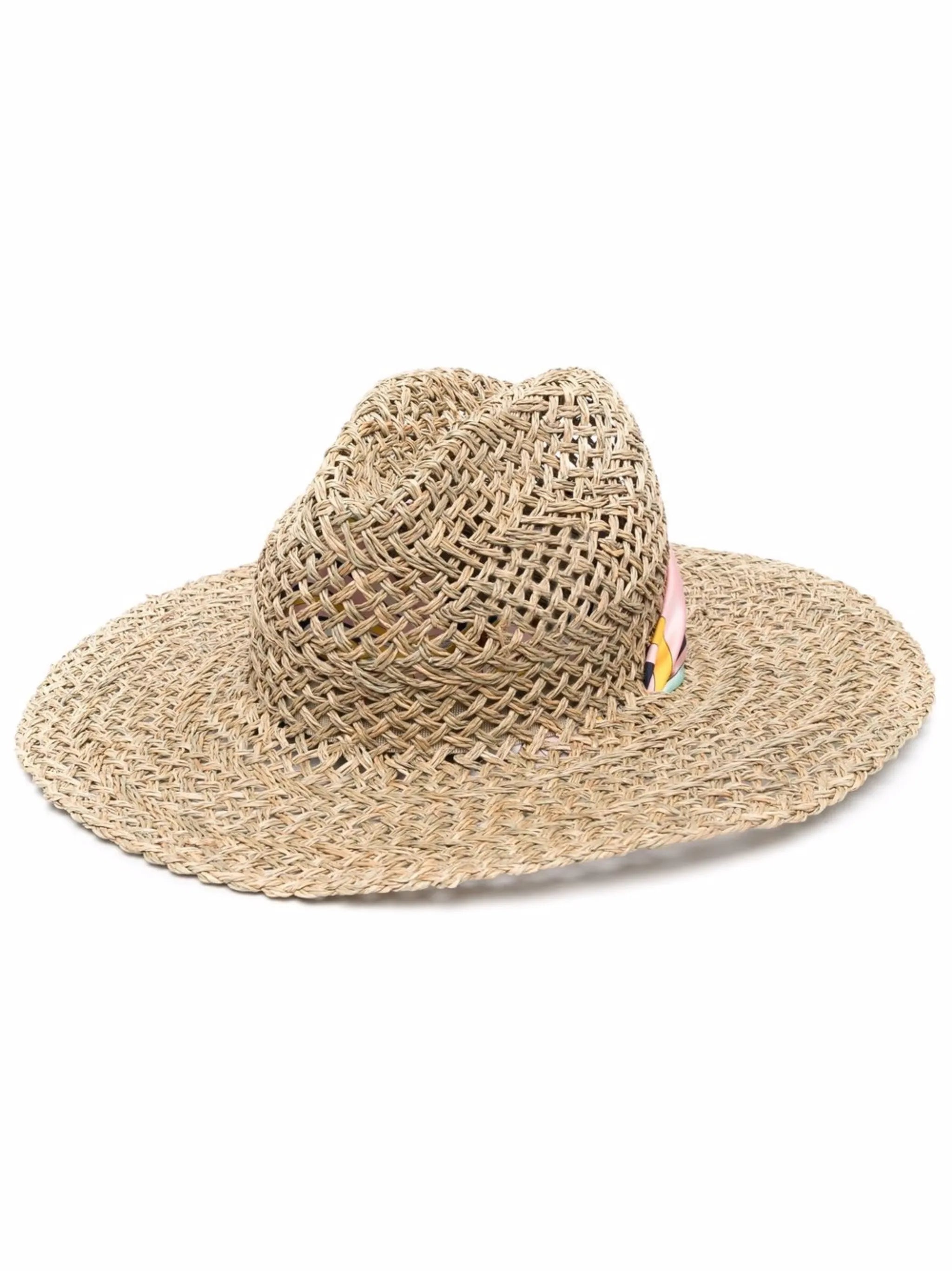 wide-brim pattern-stole straw hat