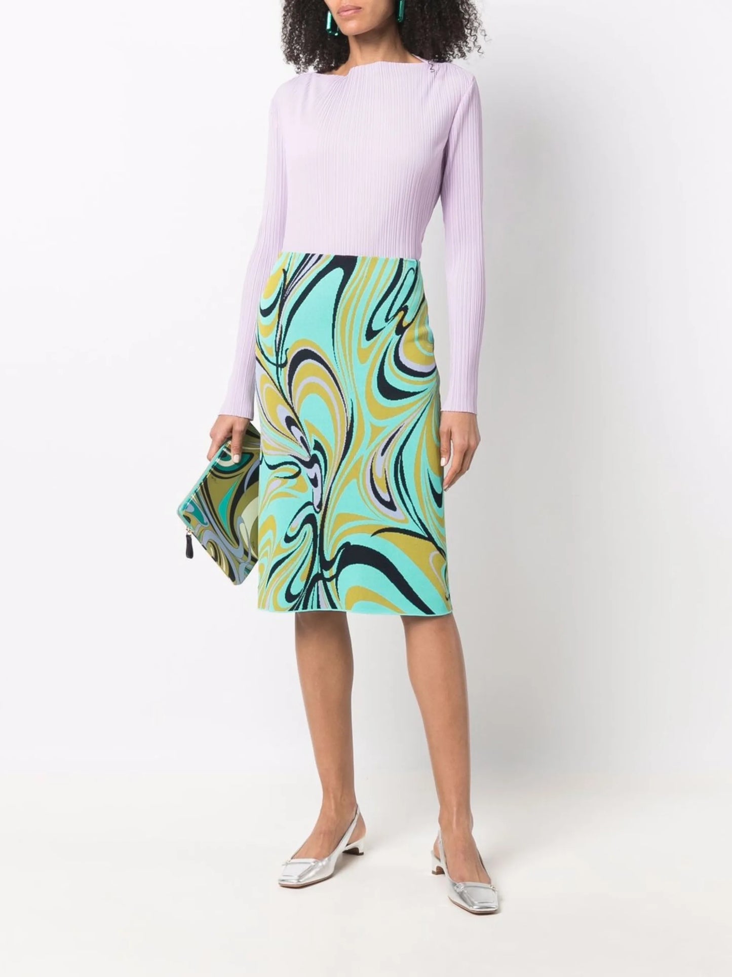 Onde print knitted midi skirt