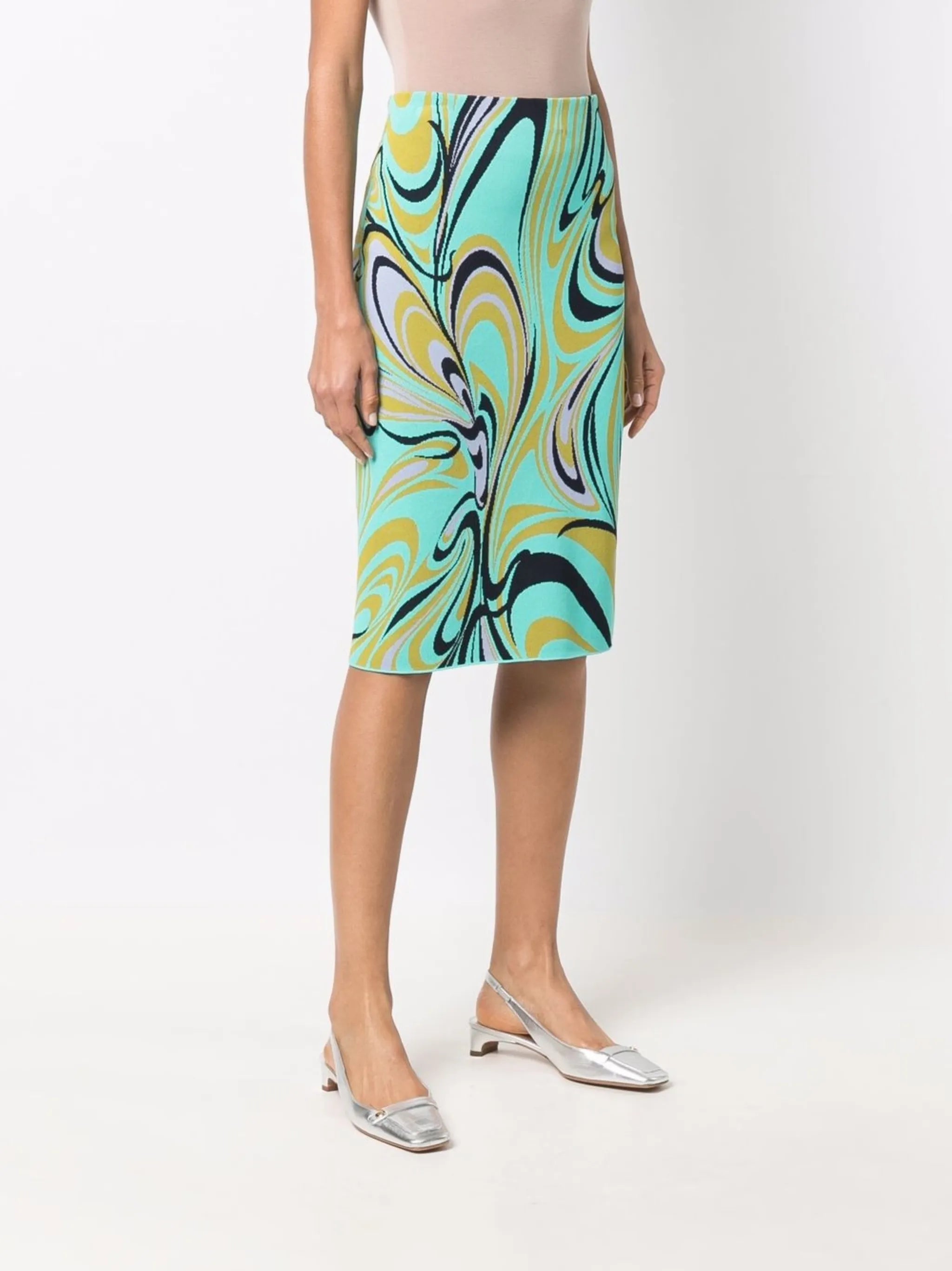 Onde print knitted midi skirt