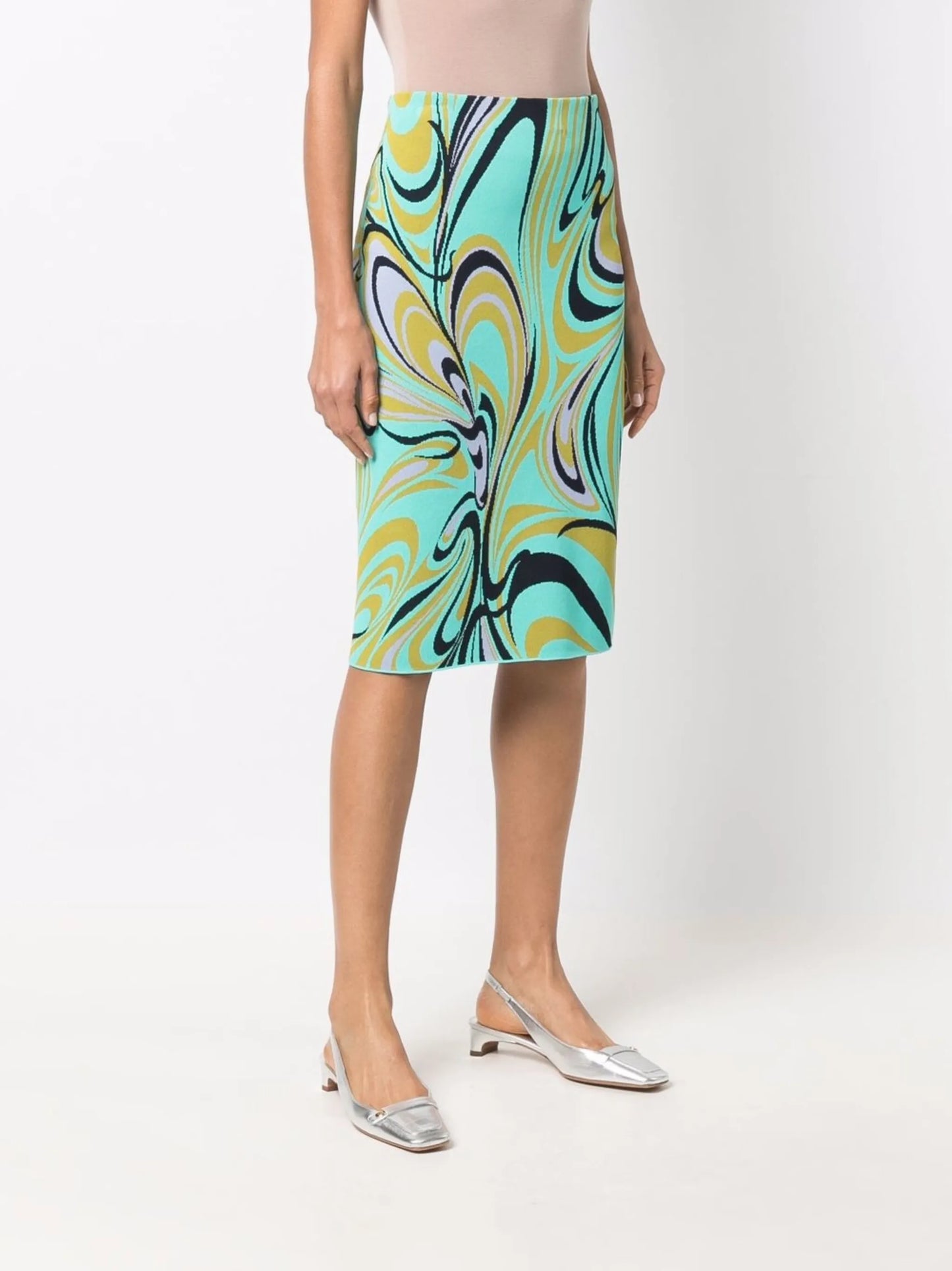 Onde print knitted midi skirt