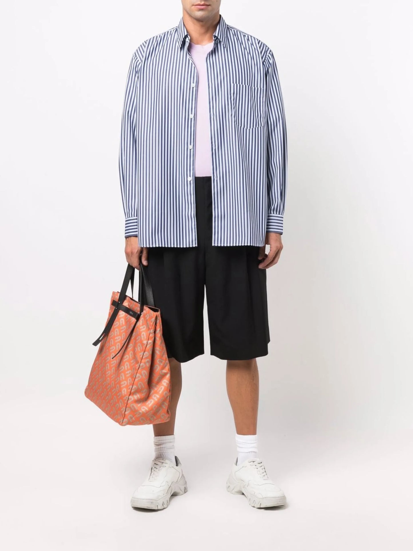 striped button-up shirt