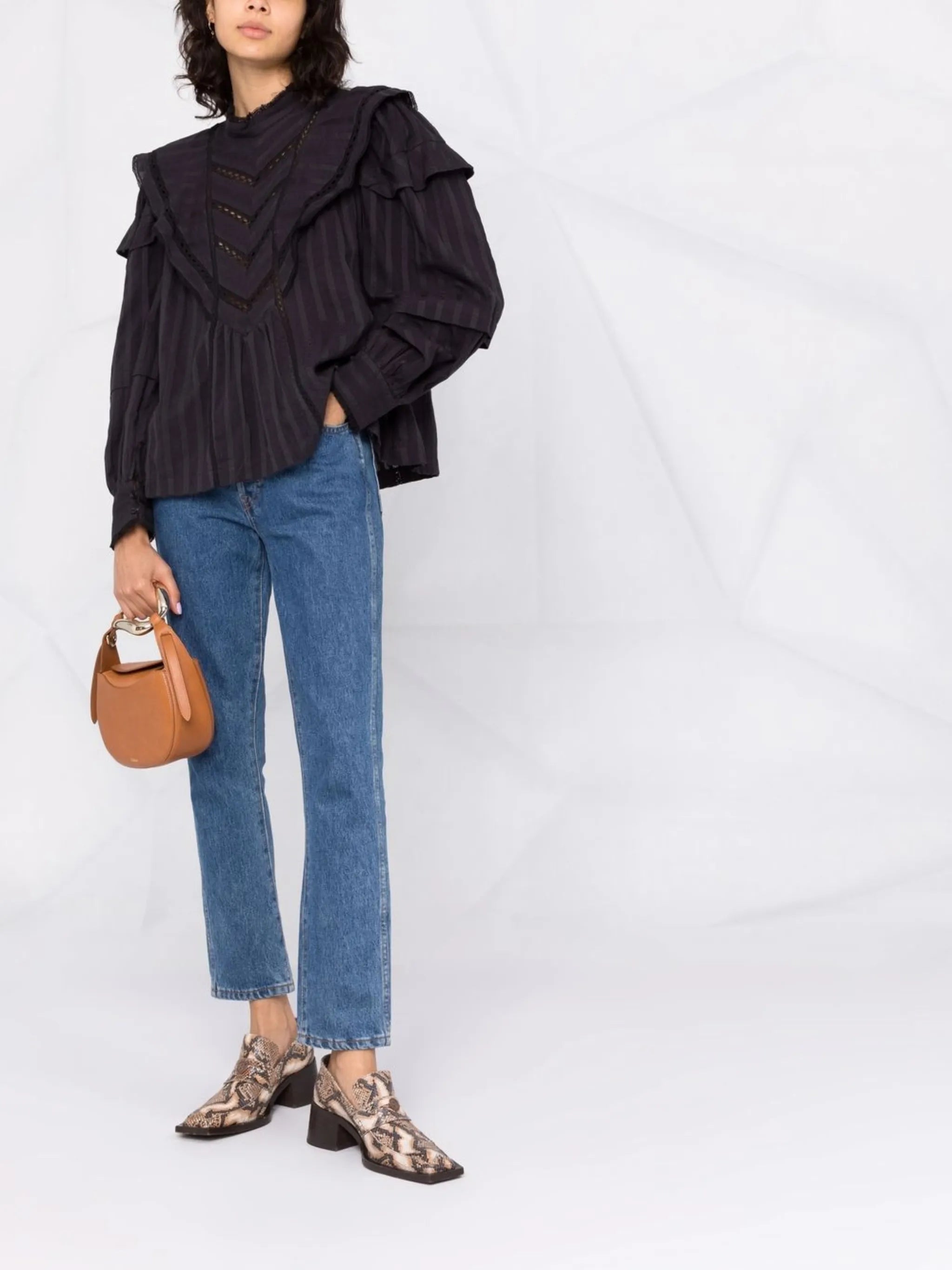 broderie-anglaise puff-sleeve blouse