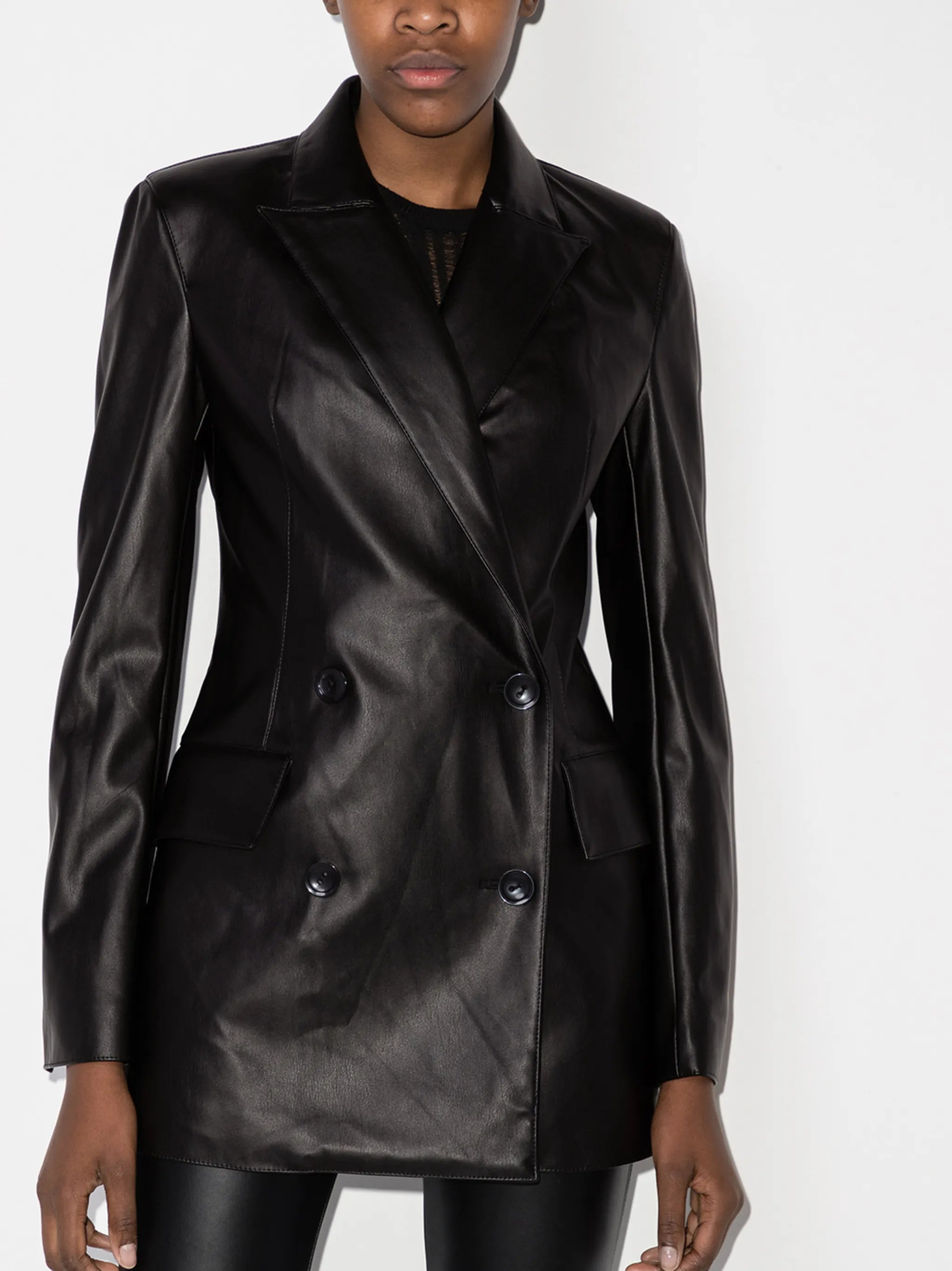 Jodie double-breasted faux-leather blazer
