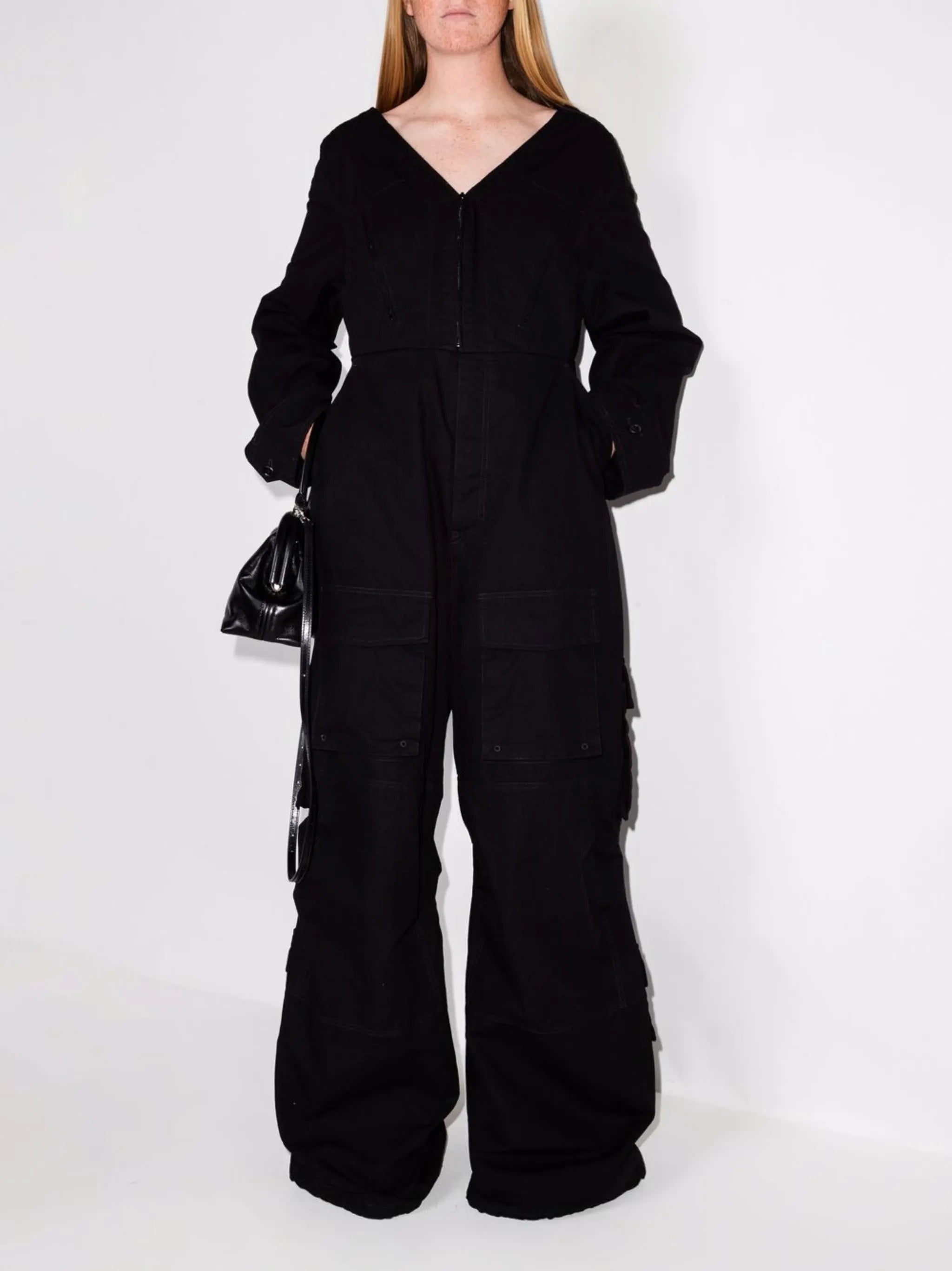 V-neck cargo jumpsuit