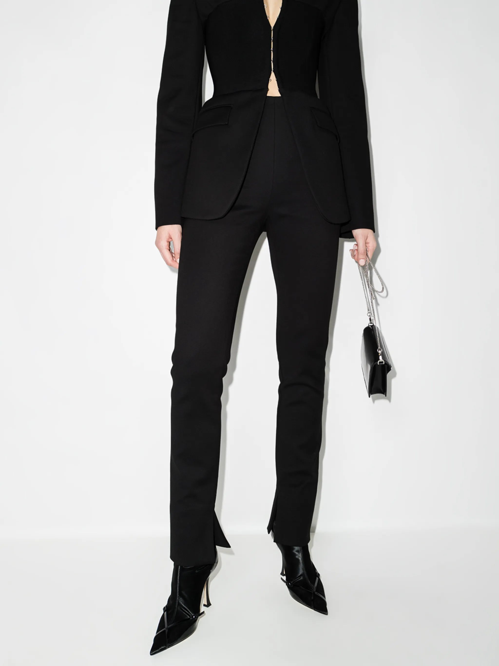 high-waisted slim trousers