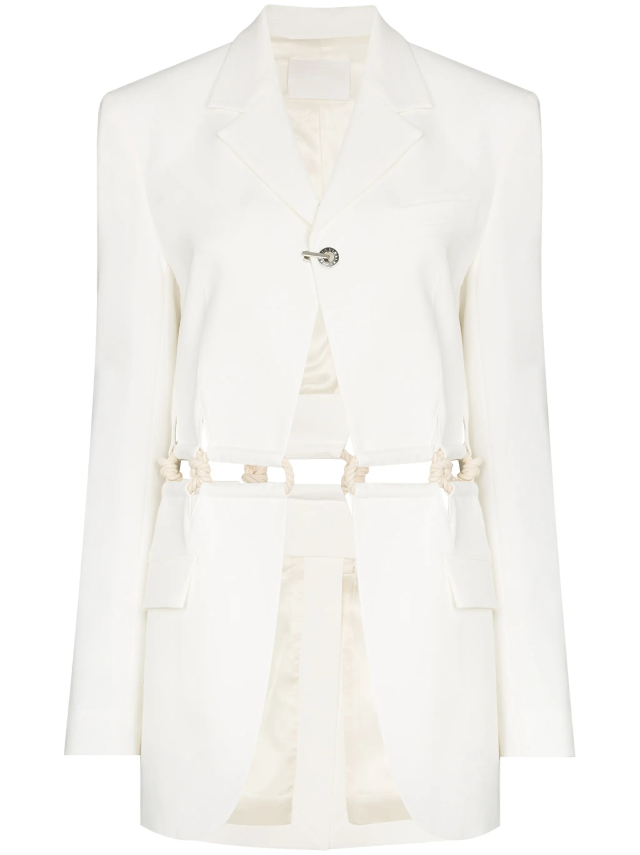 Macramé cut-out detail roping blazer