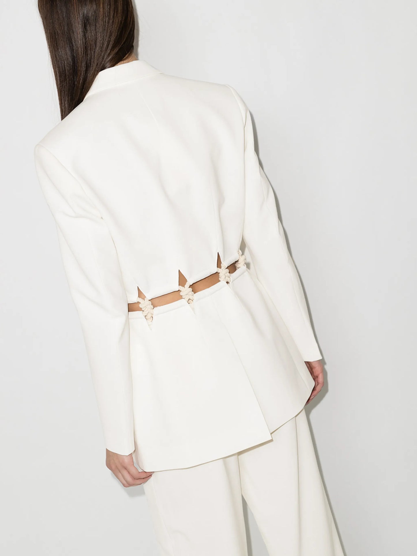 Macramé cut-out detail roping blazer