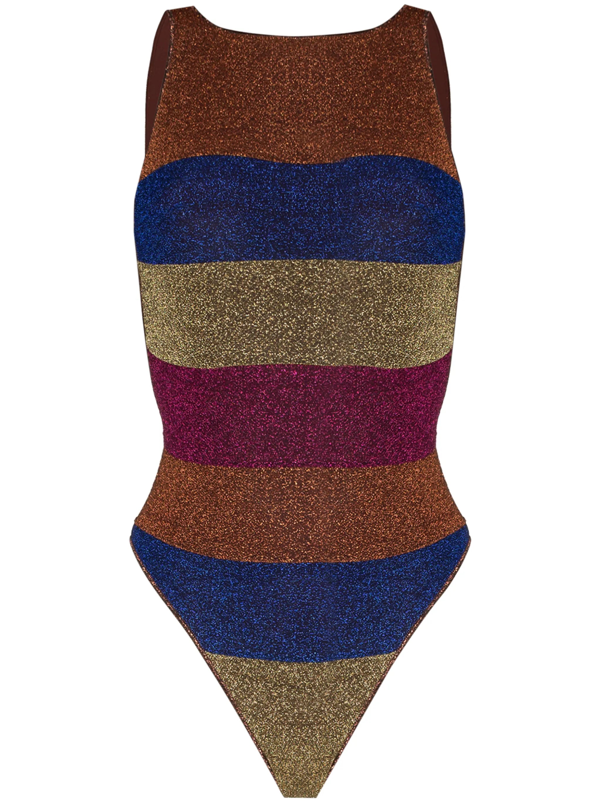 Lumiére lurex striped swimsuit
