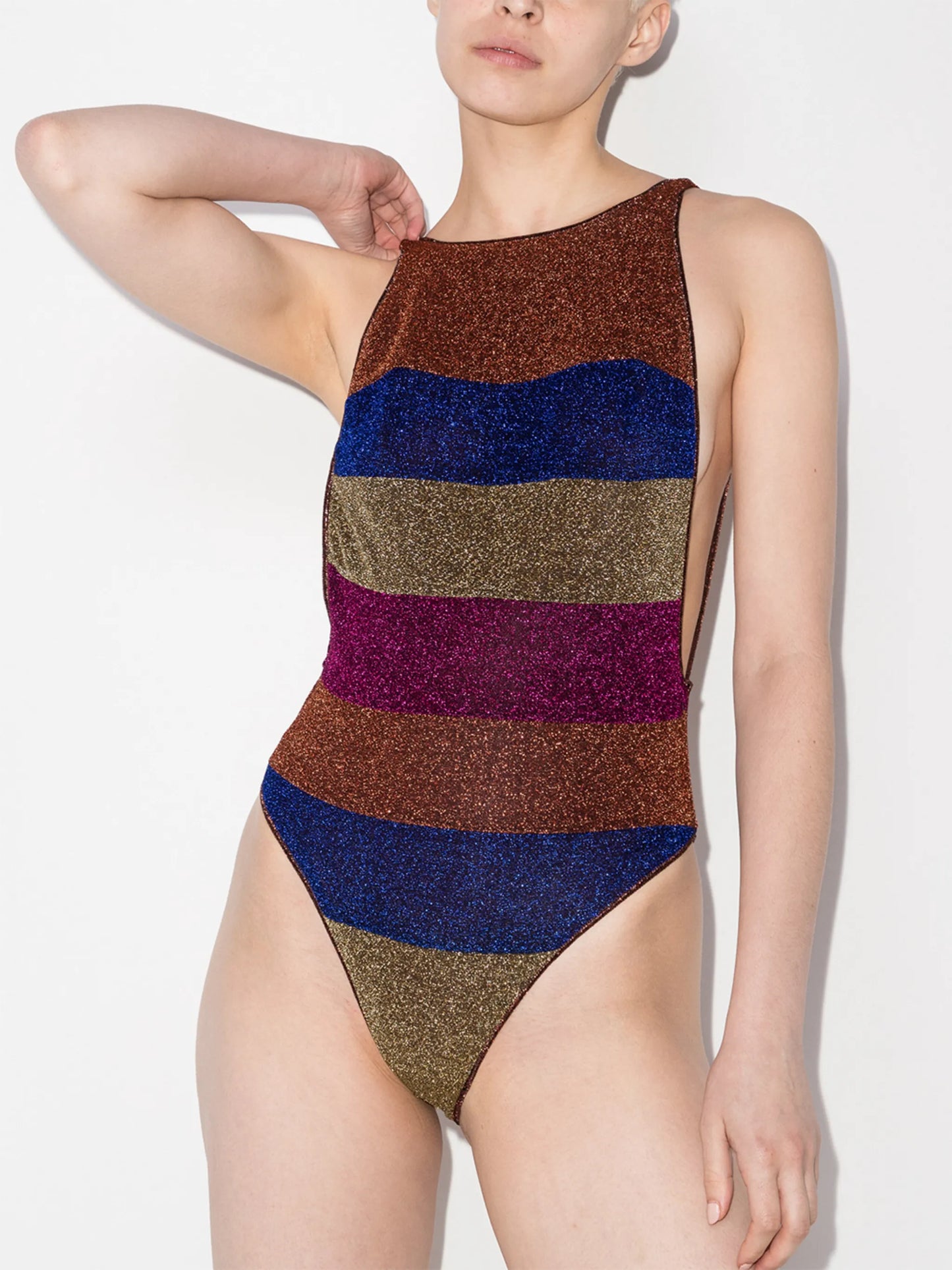 Lumiére lurex striped swimsuit