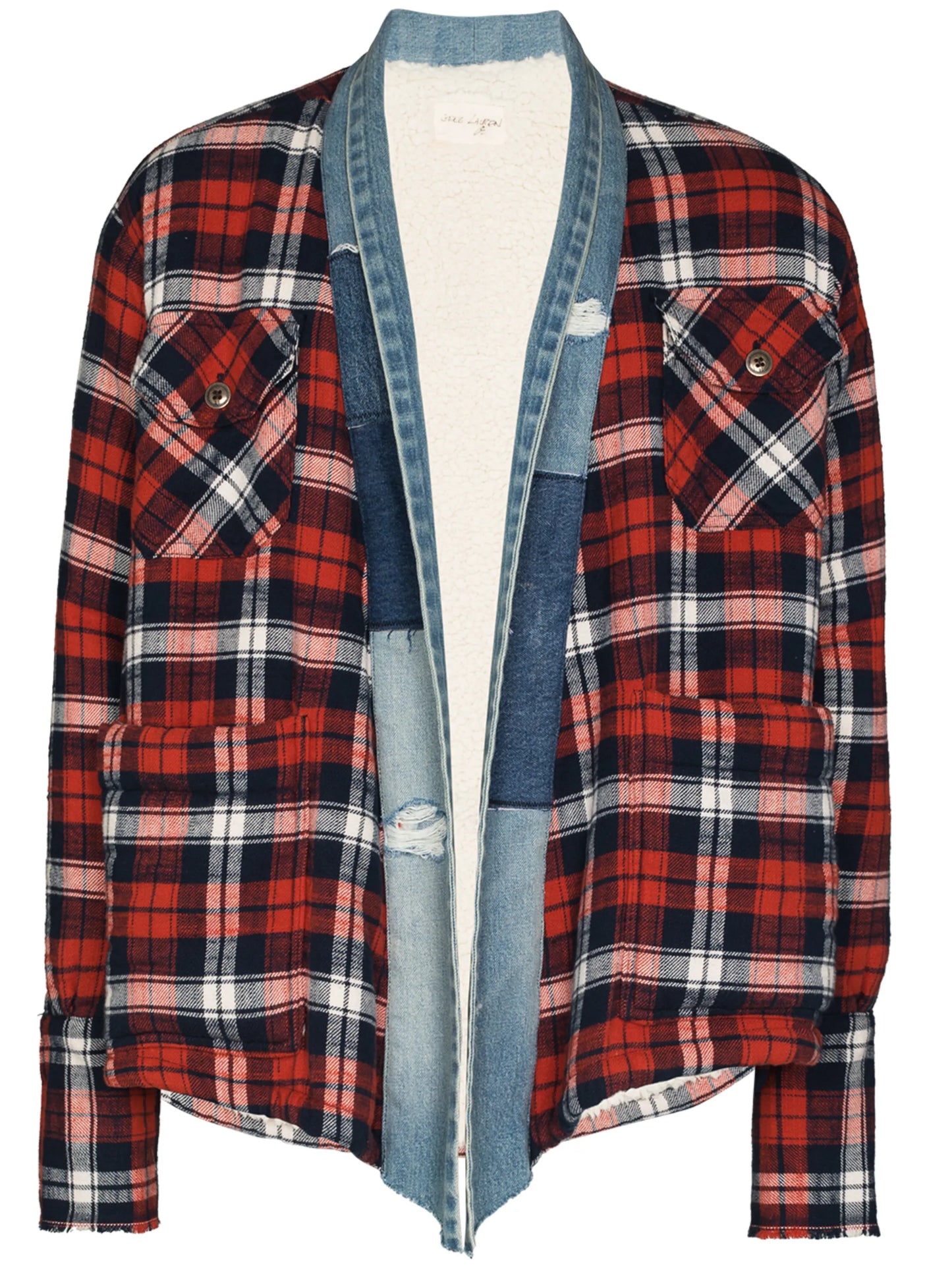 plaid flannel and denim cardigan