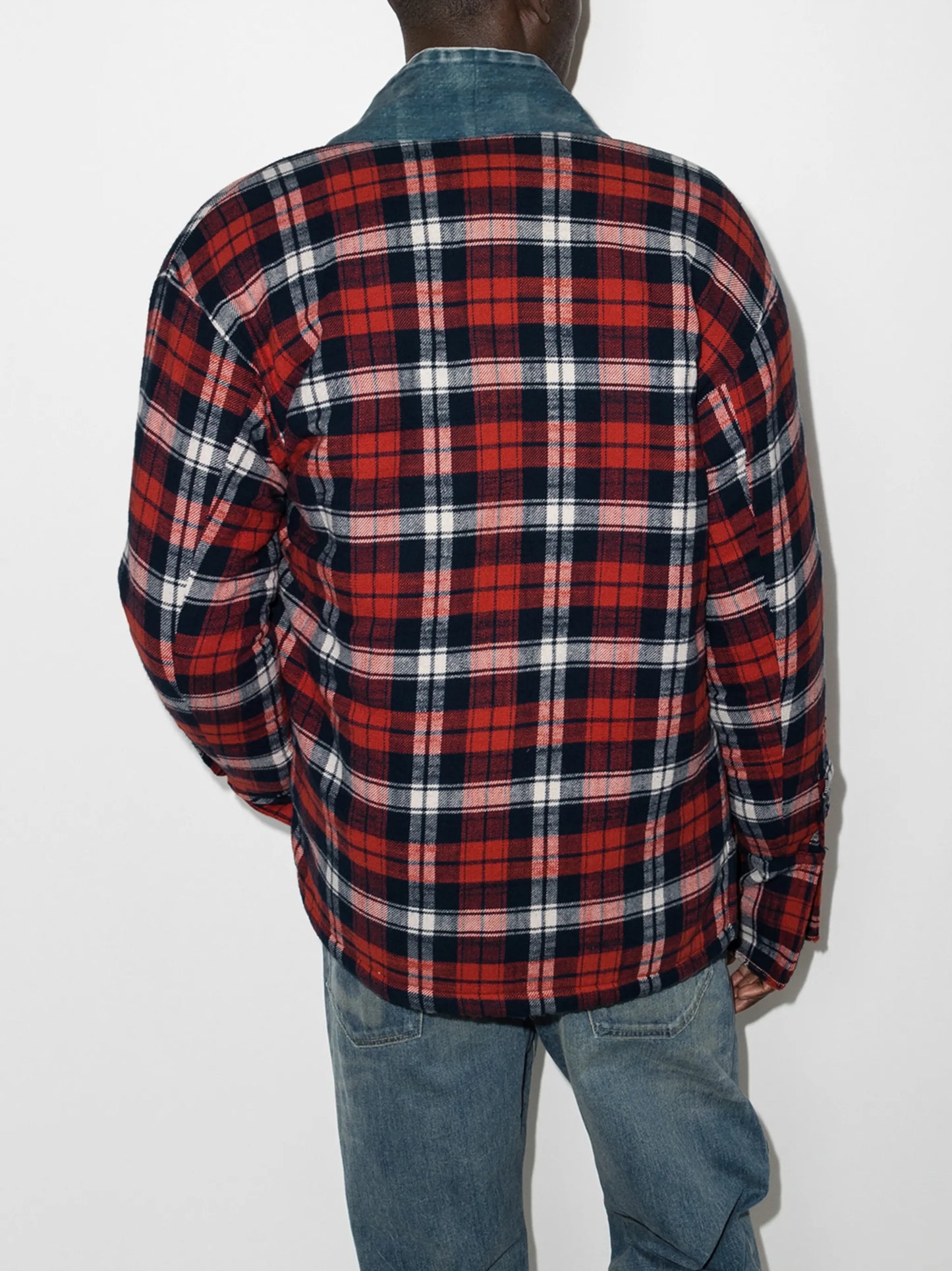 plaid flannel and denim cardigan