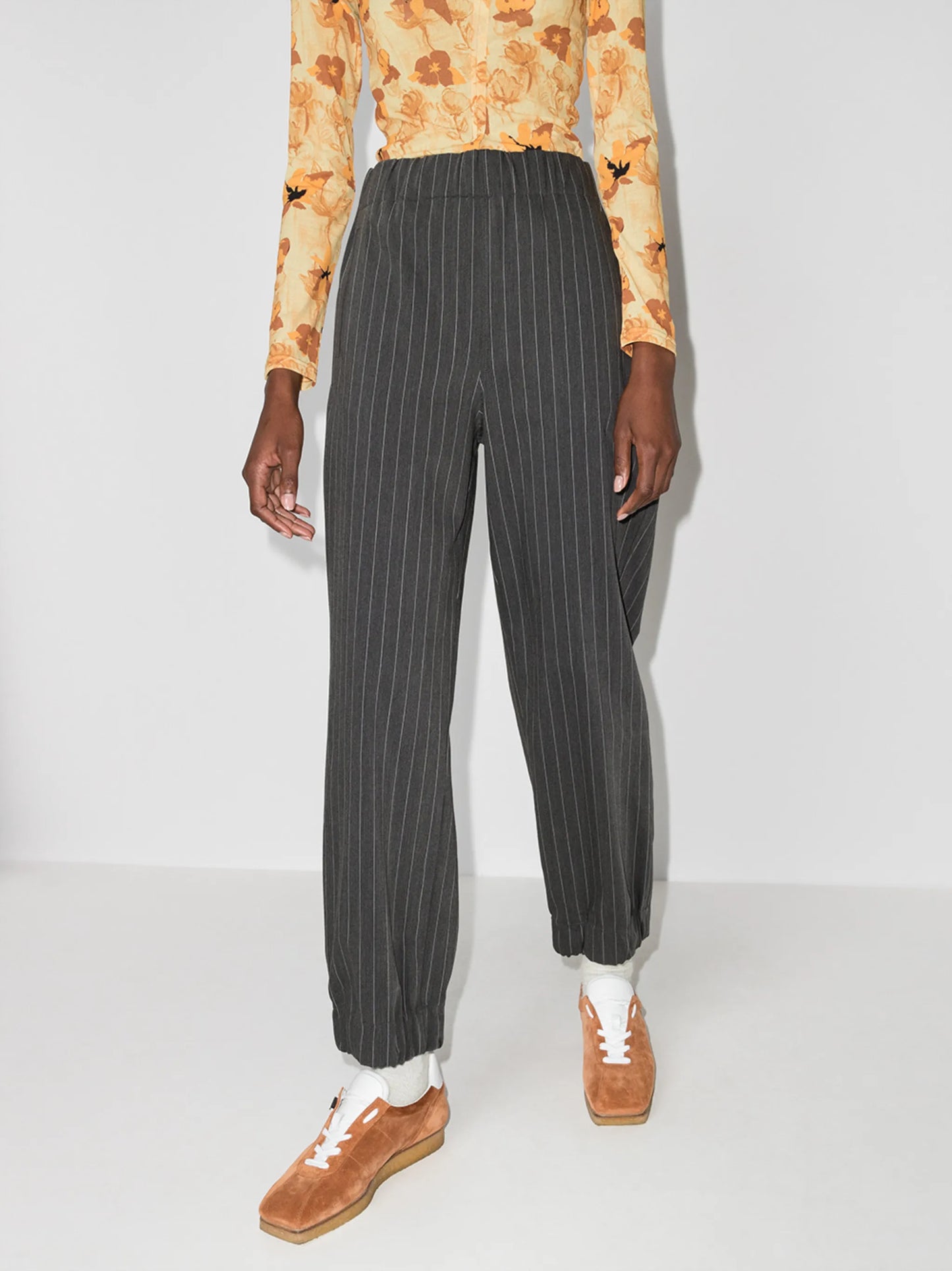 pinstripe elasticated-waist trousers