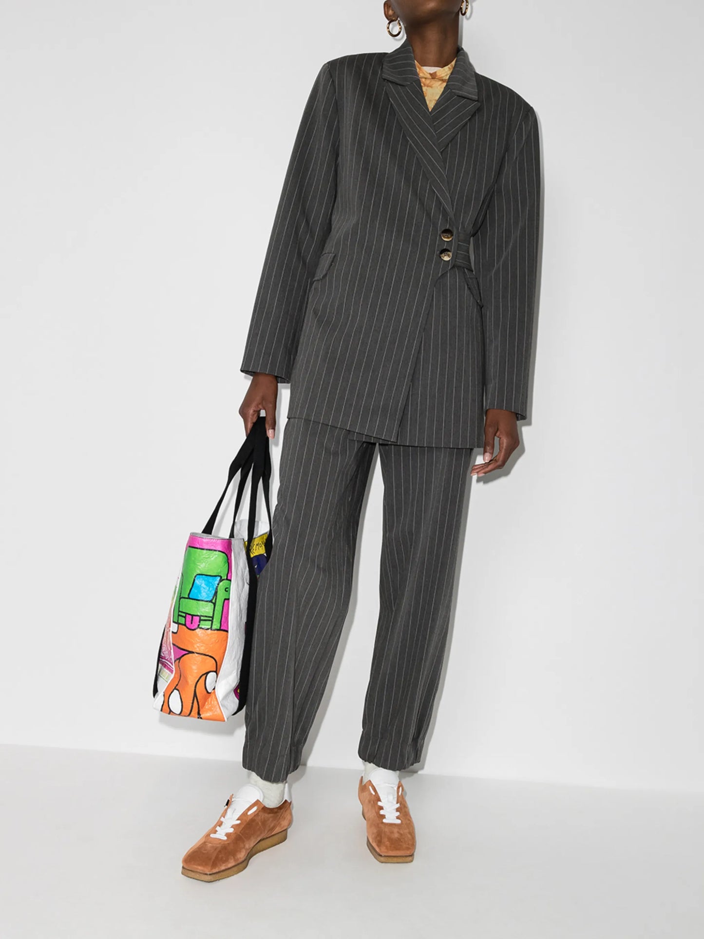 pinstripe elasticated-waist trousers