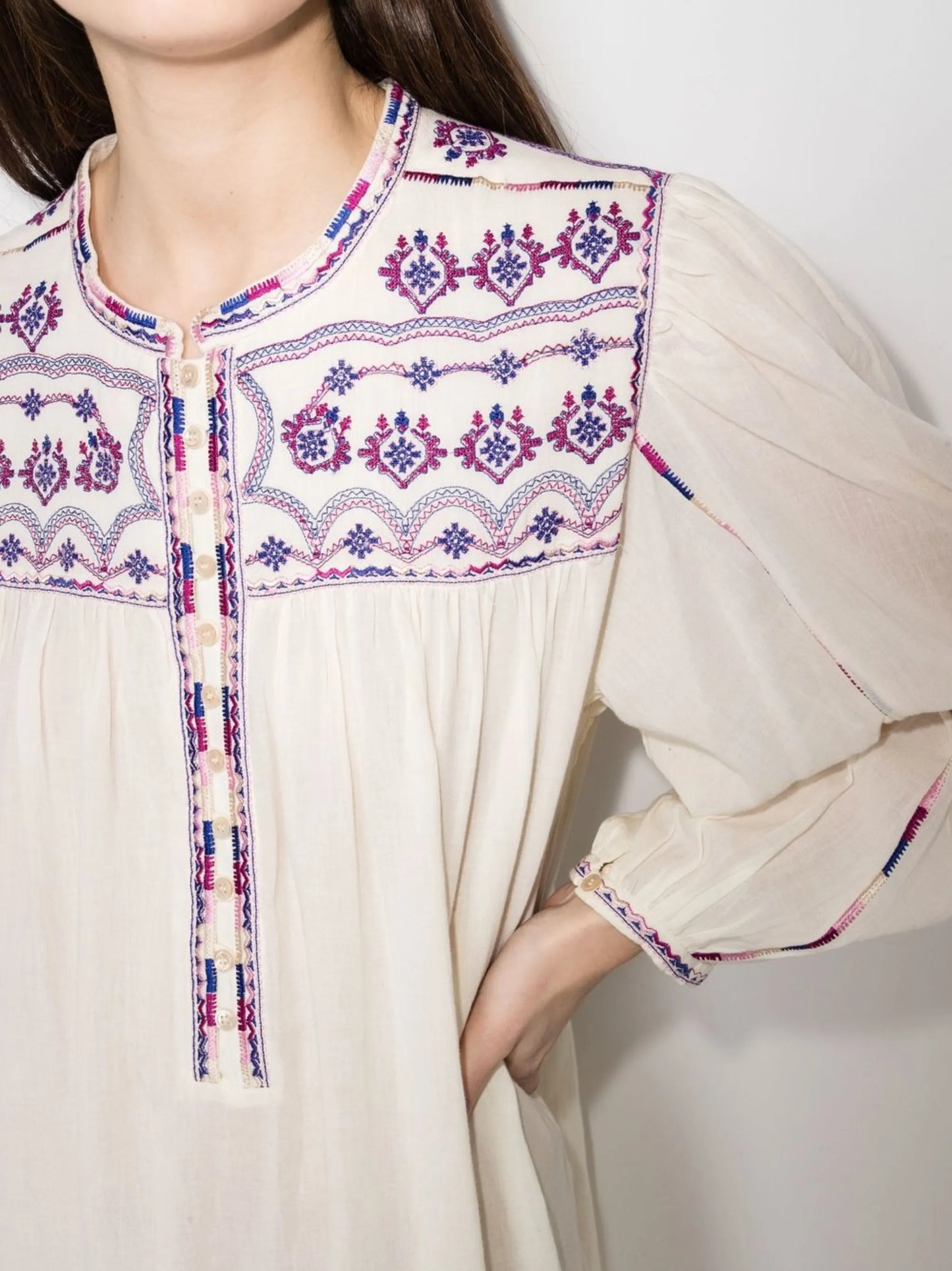 Federika embroidered-yoke dress