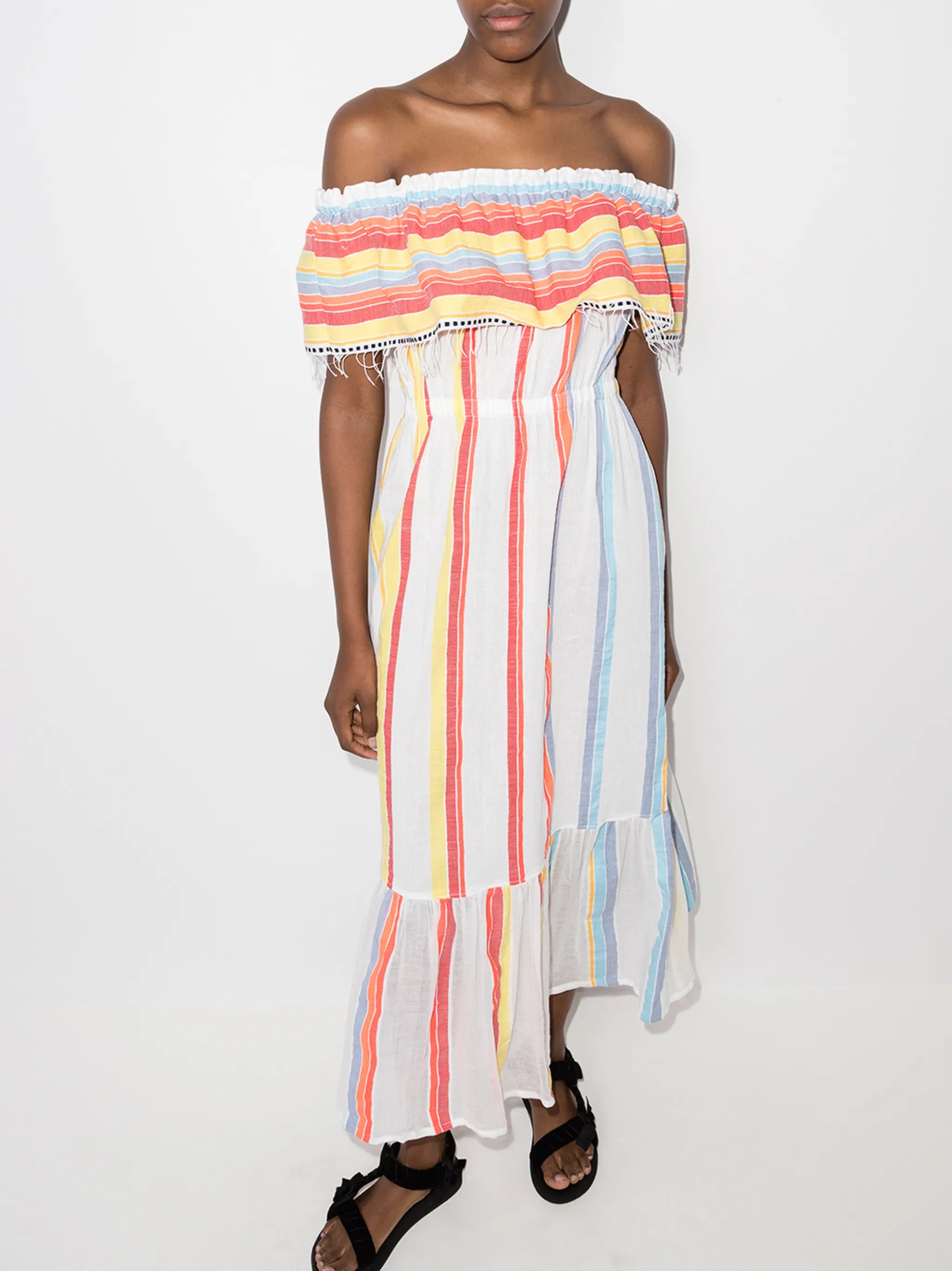 Mokati stripe-pattern beach dress