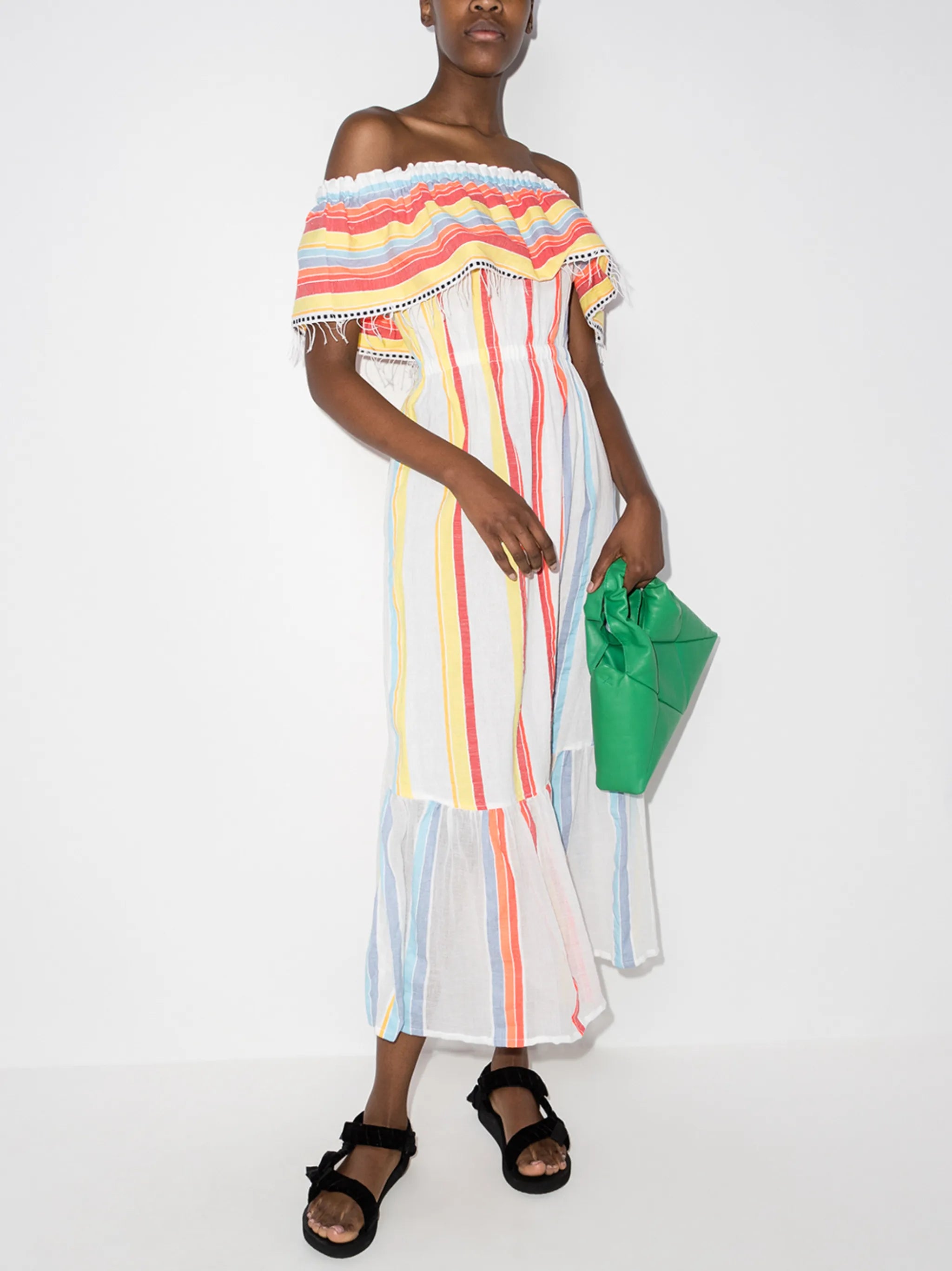 Mokati stripe-pattern beach dress