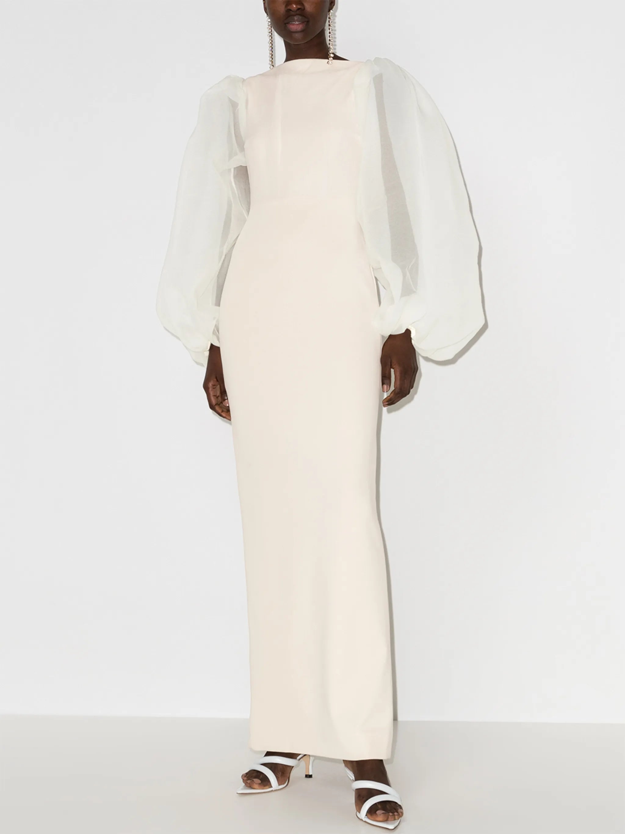 Ziya puff-sleeve evening dress