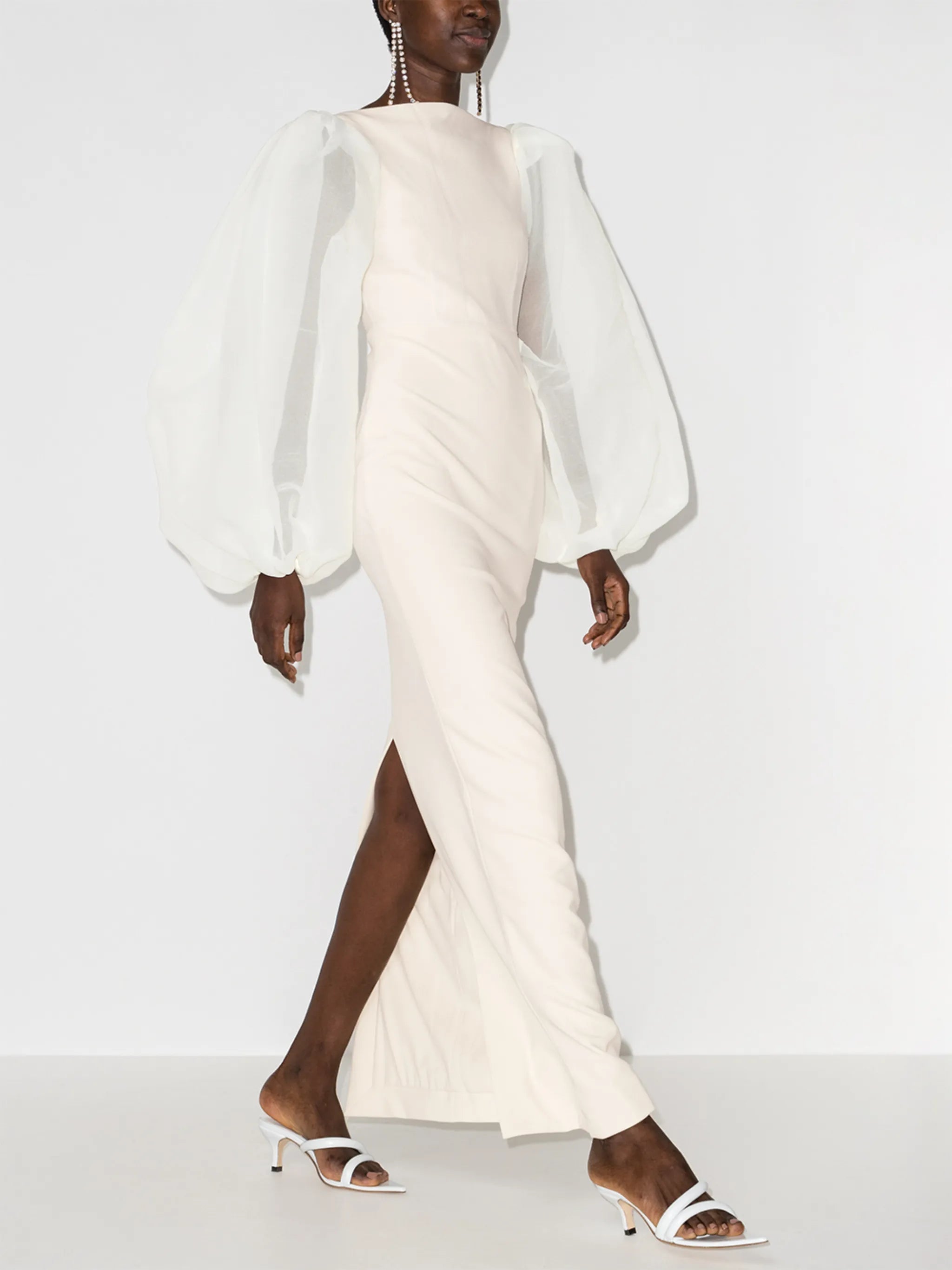Ziya puff-sleeve evening dress