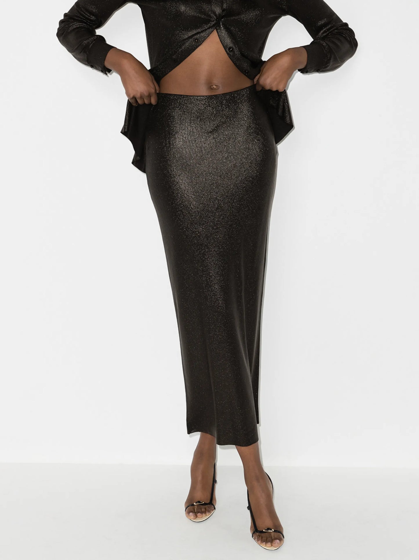 metallic-thread high-rise skirt