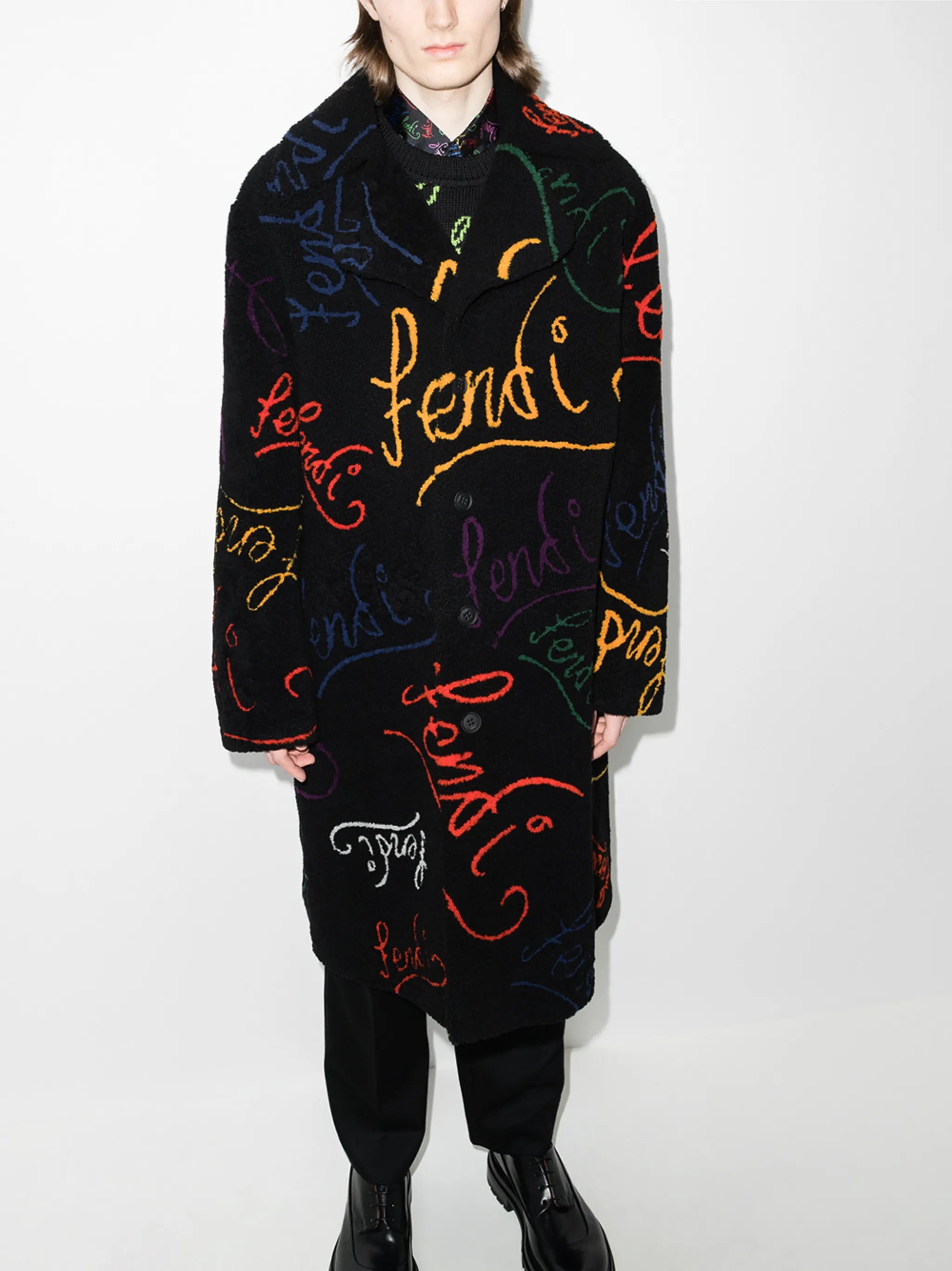 x Noel Fielding logo-lettering coat