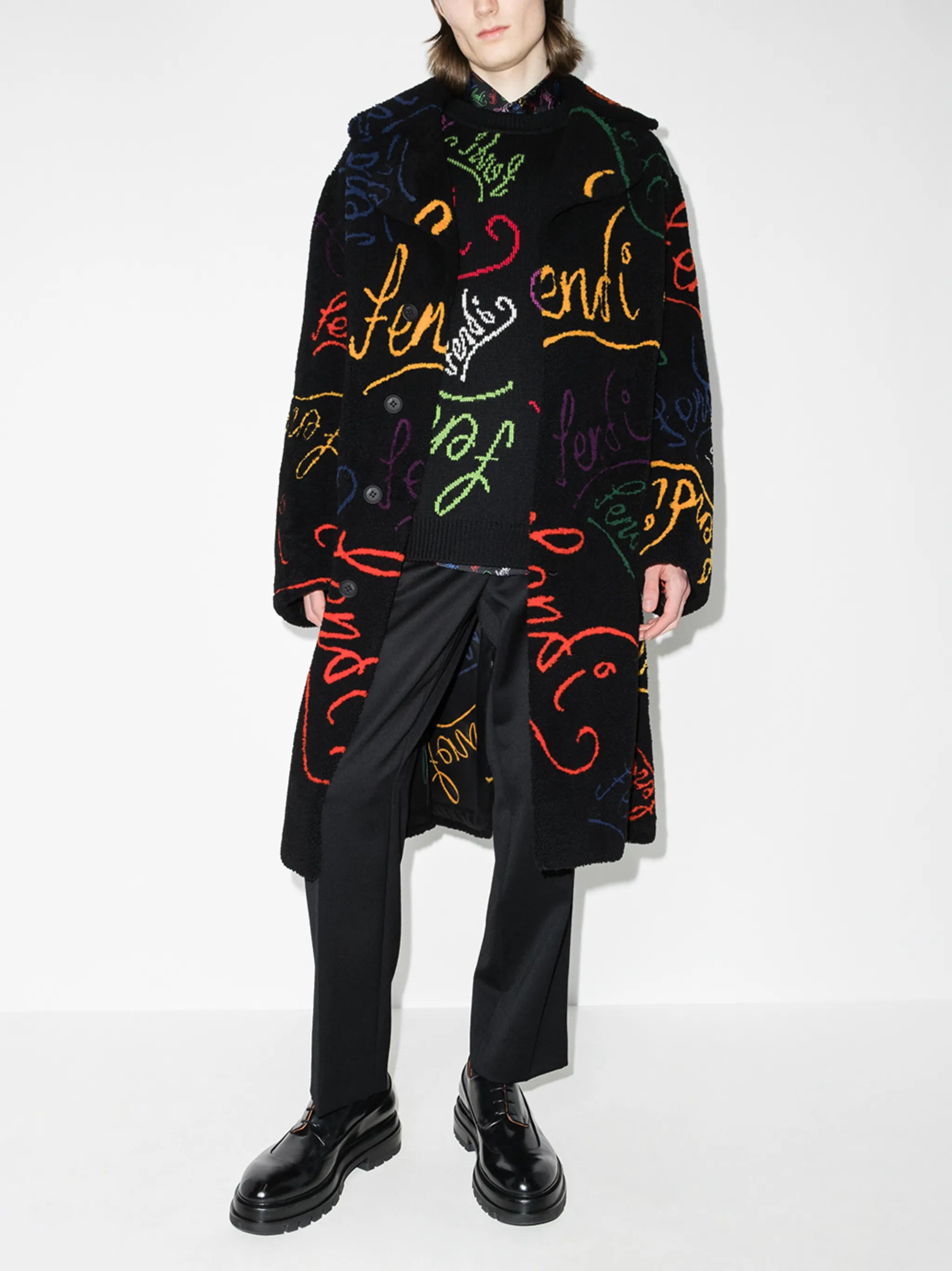 x Noel Fielding logo-lettering coat