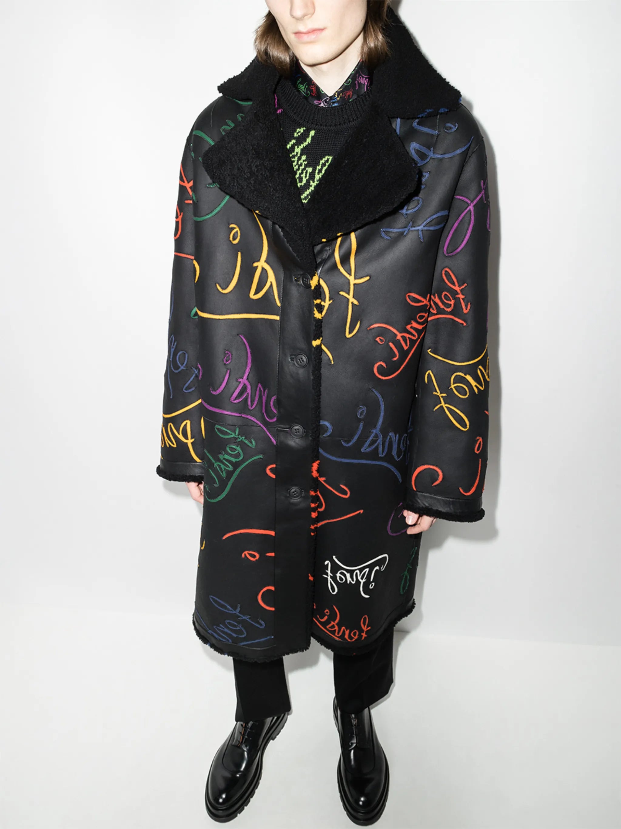 x Noel Fielding logo-lettering coat