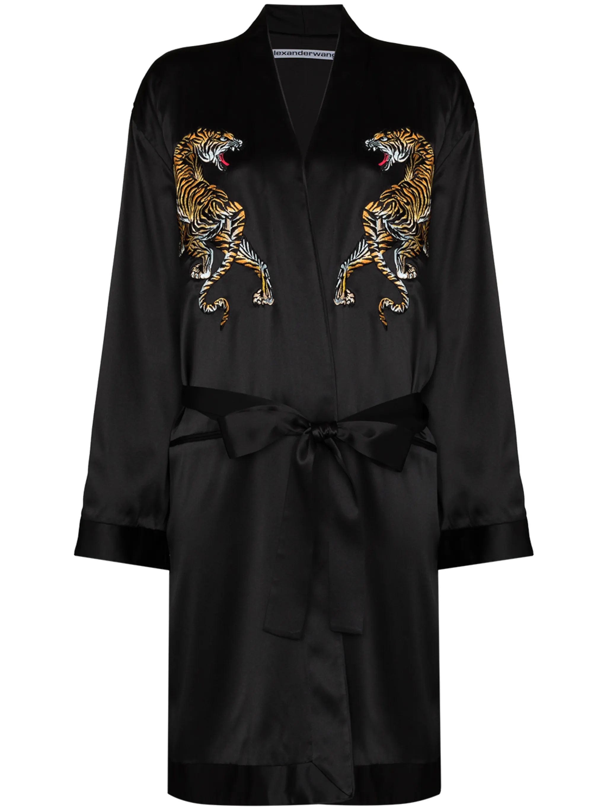 tiger-embroidered belted robe