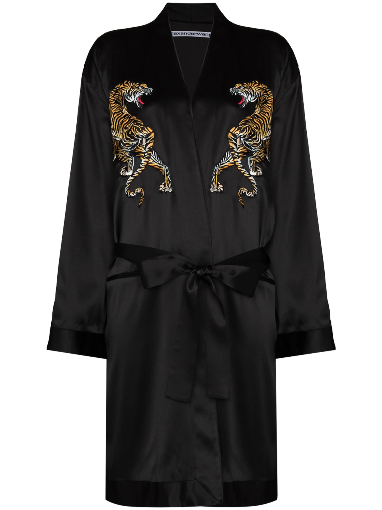 tiger-embroidered belted robe