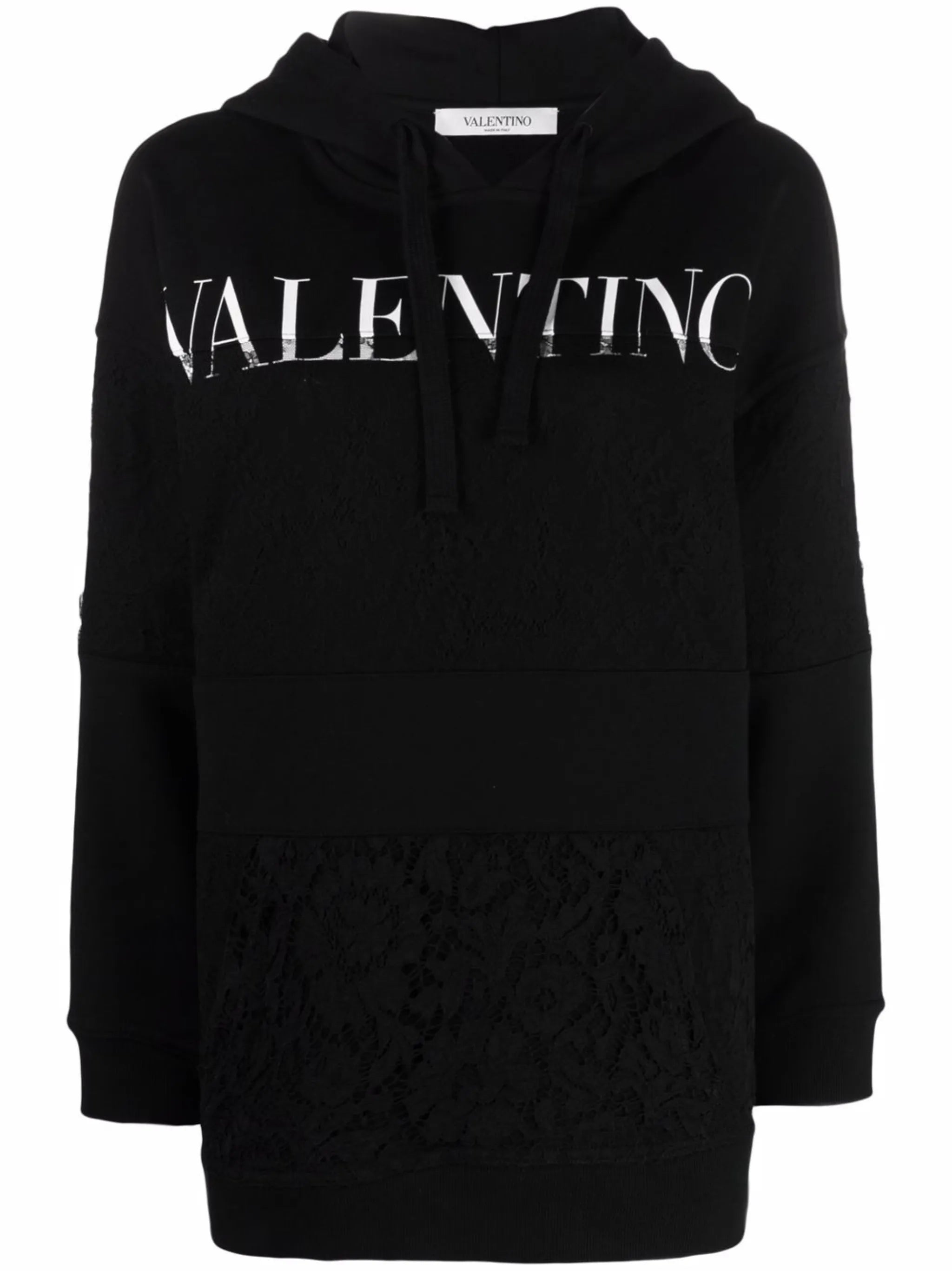 logo-print lace insert hoodie