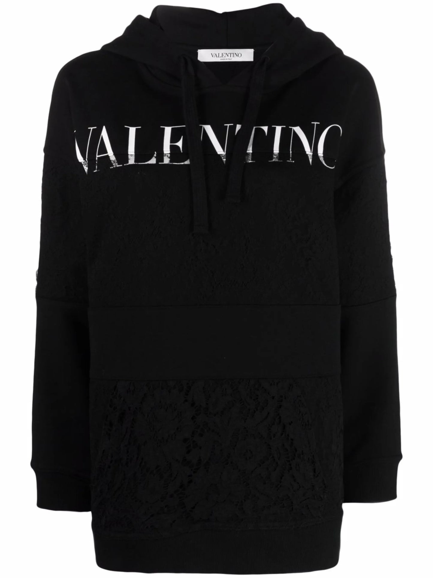 logo-print lace insert hoodie