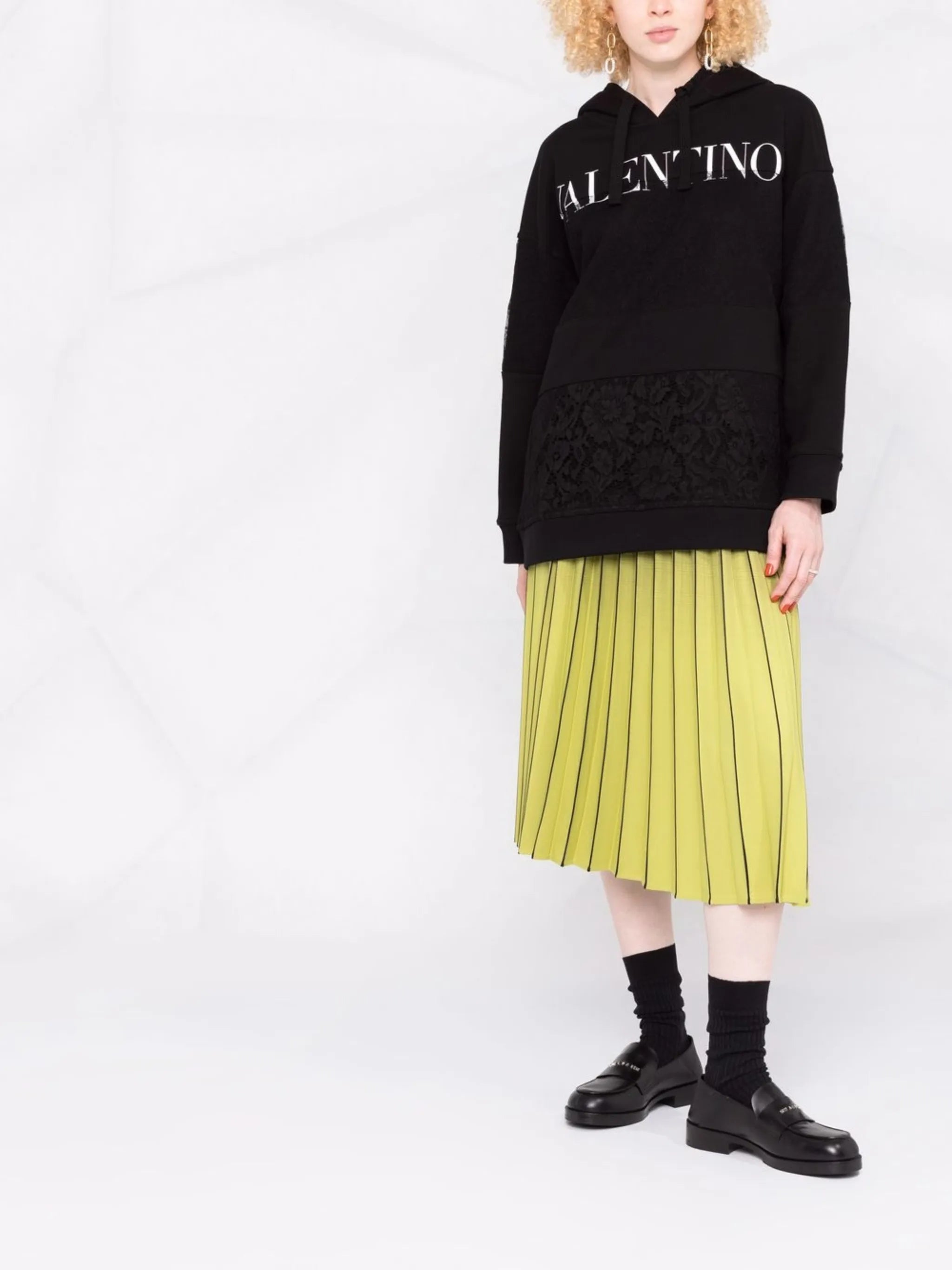 logo-print lace insert hoodie