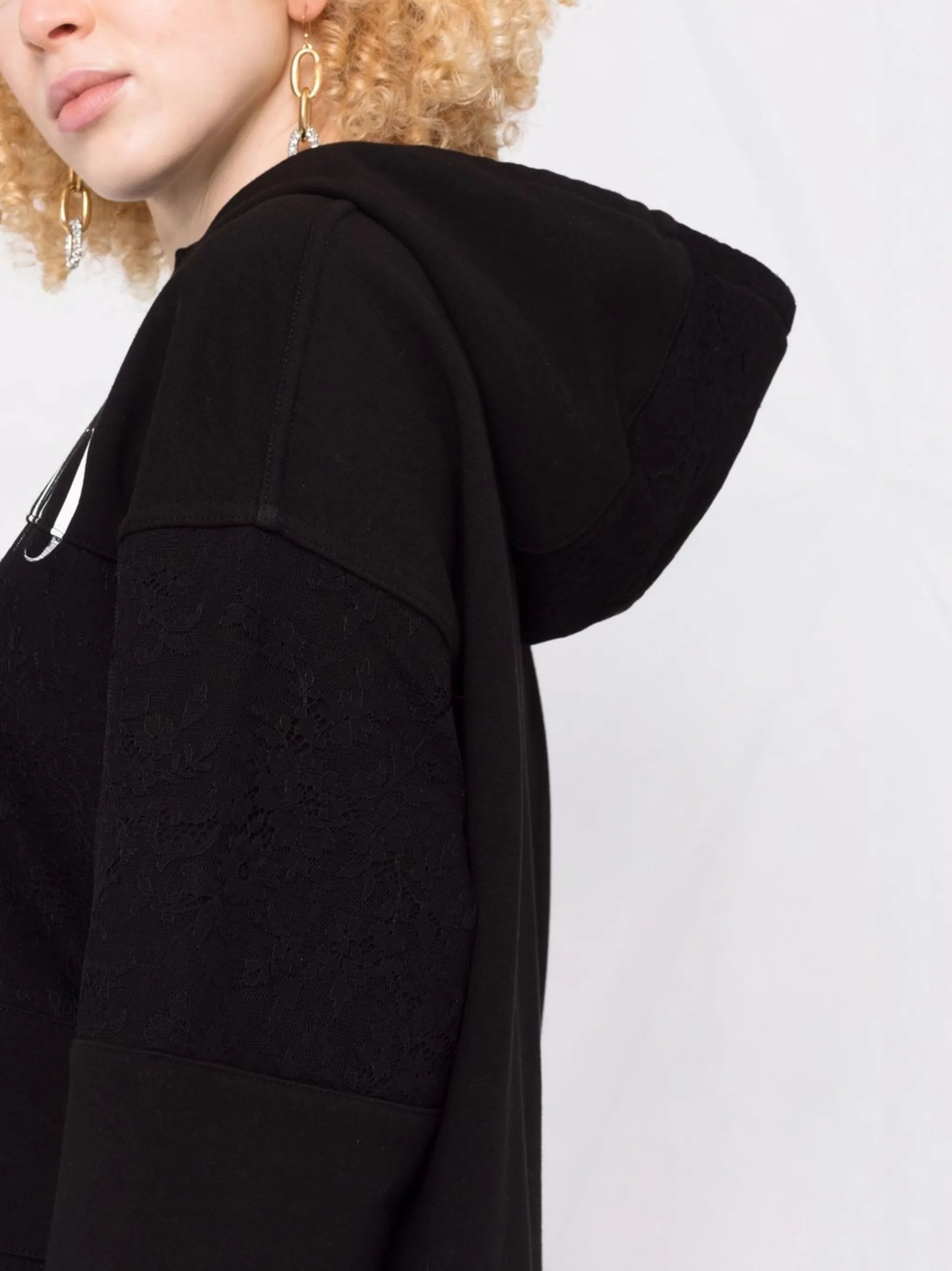logo-print lace insert hoodie