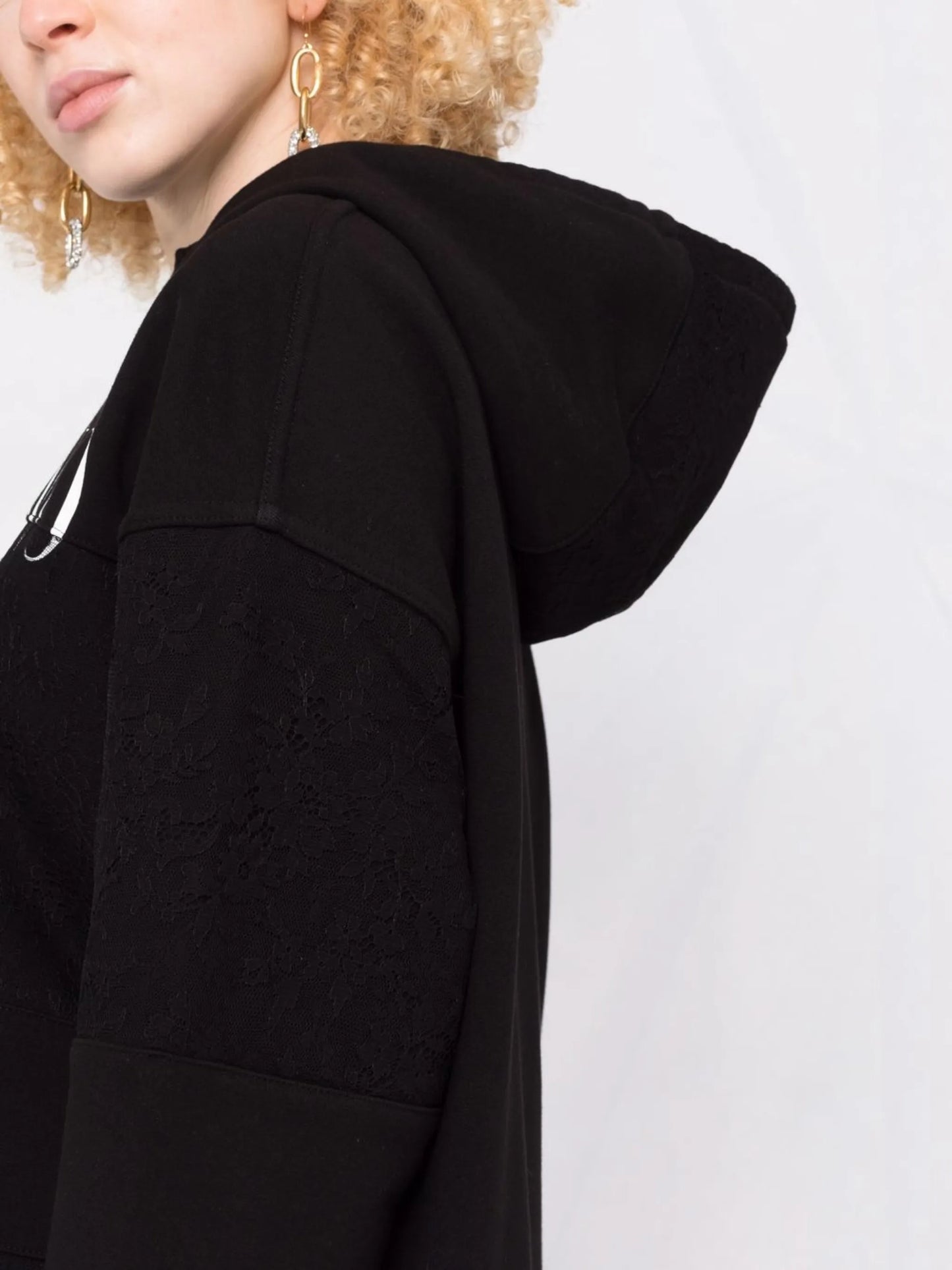 logo-print lace insert hoodie