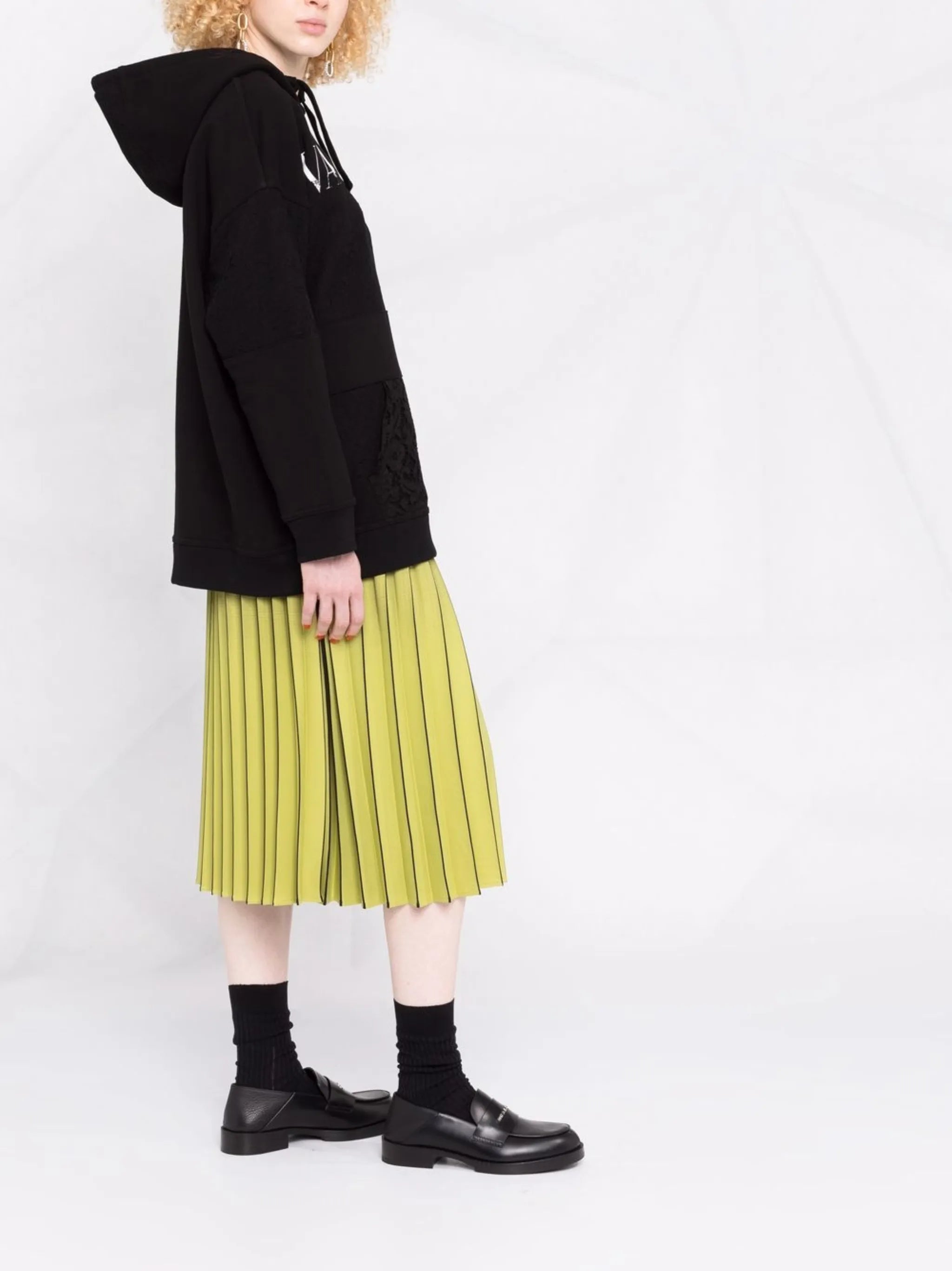 logo-print lace insert hoodie