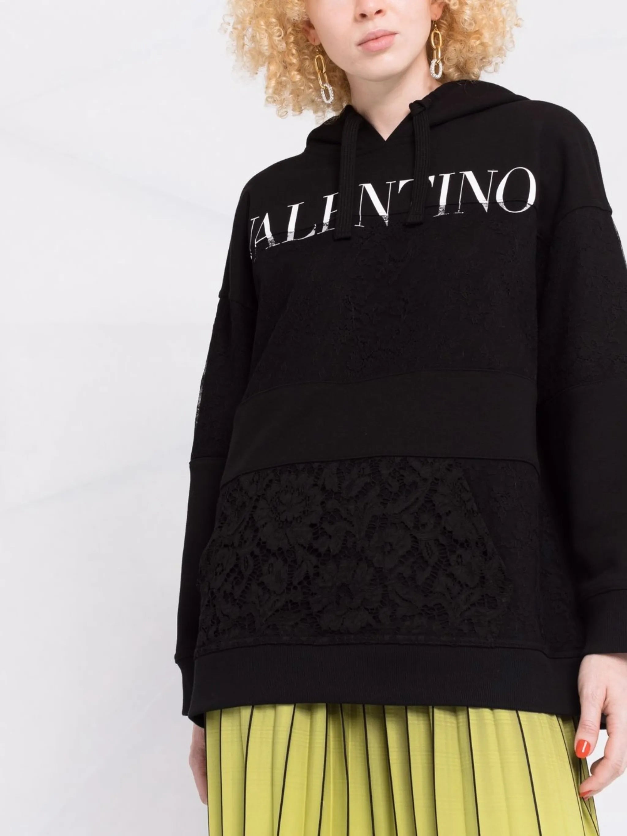 logo-print lace insert hoodie
