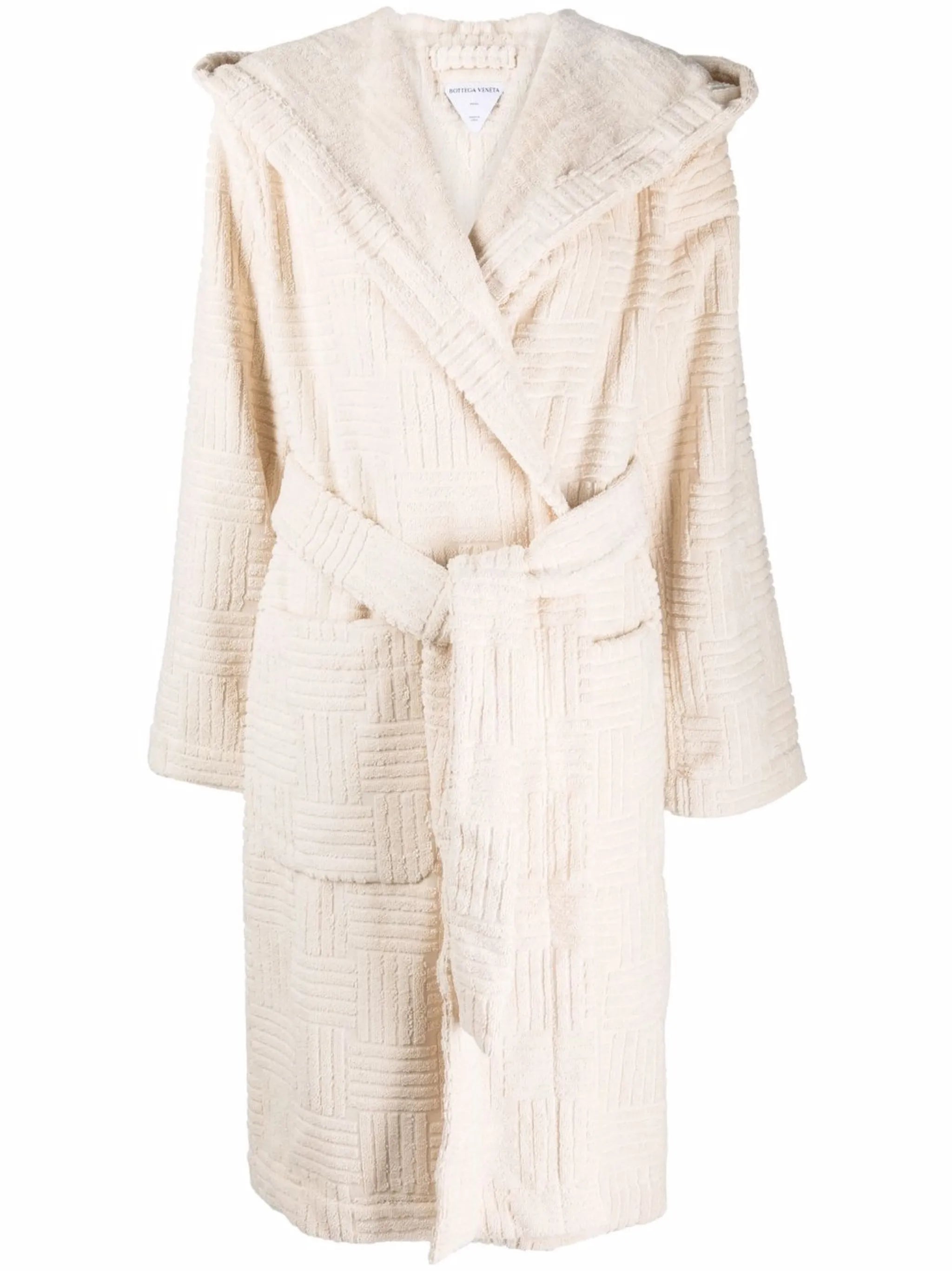 Intrecciato-pattern flocked belted robe
