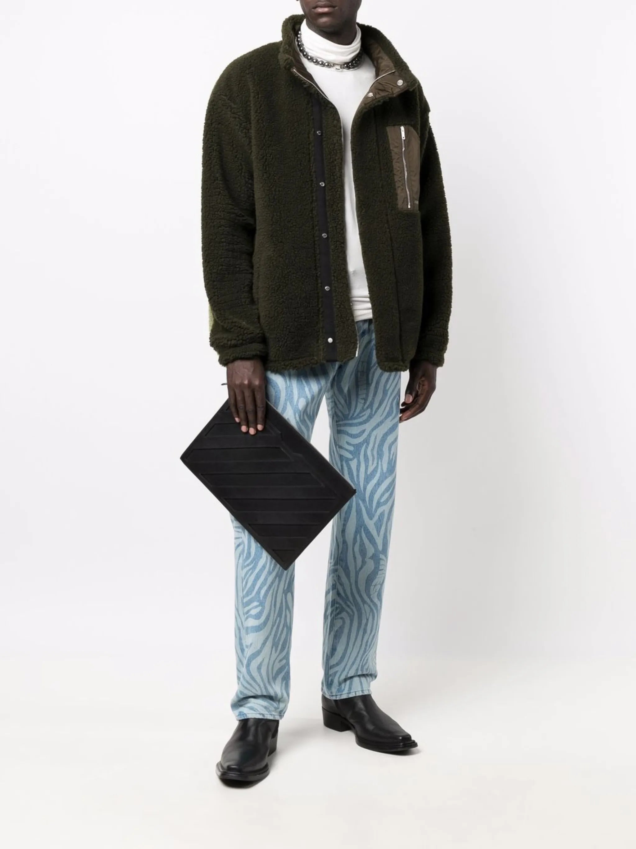 funnel-neck fleece cardigan