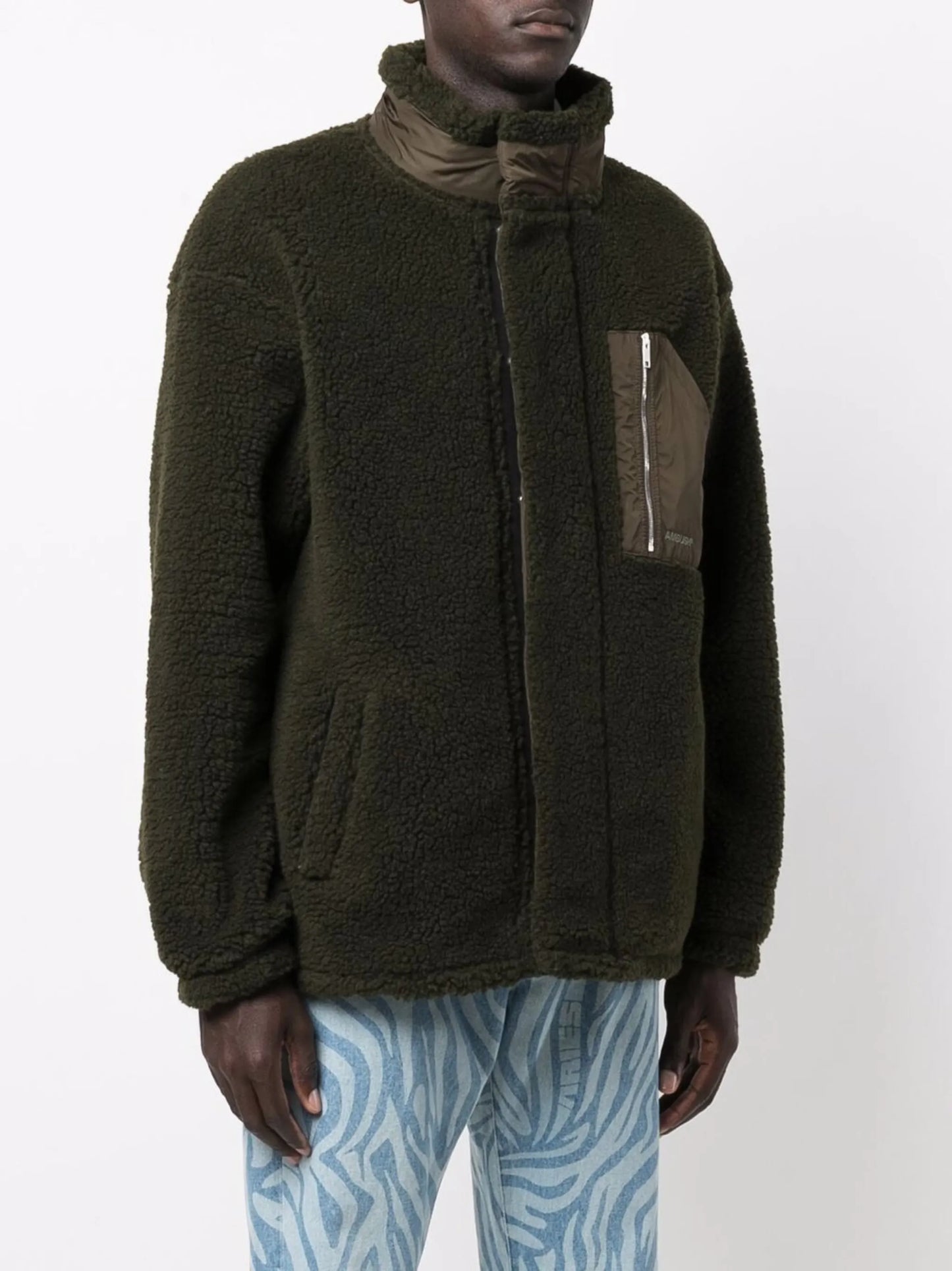 funnel-neck fleece cardigan