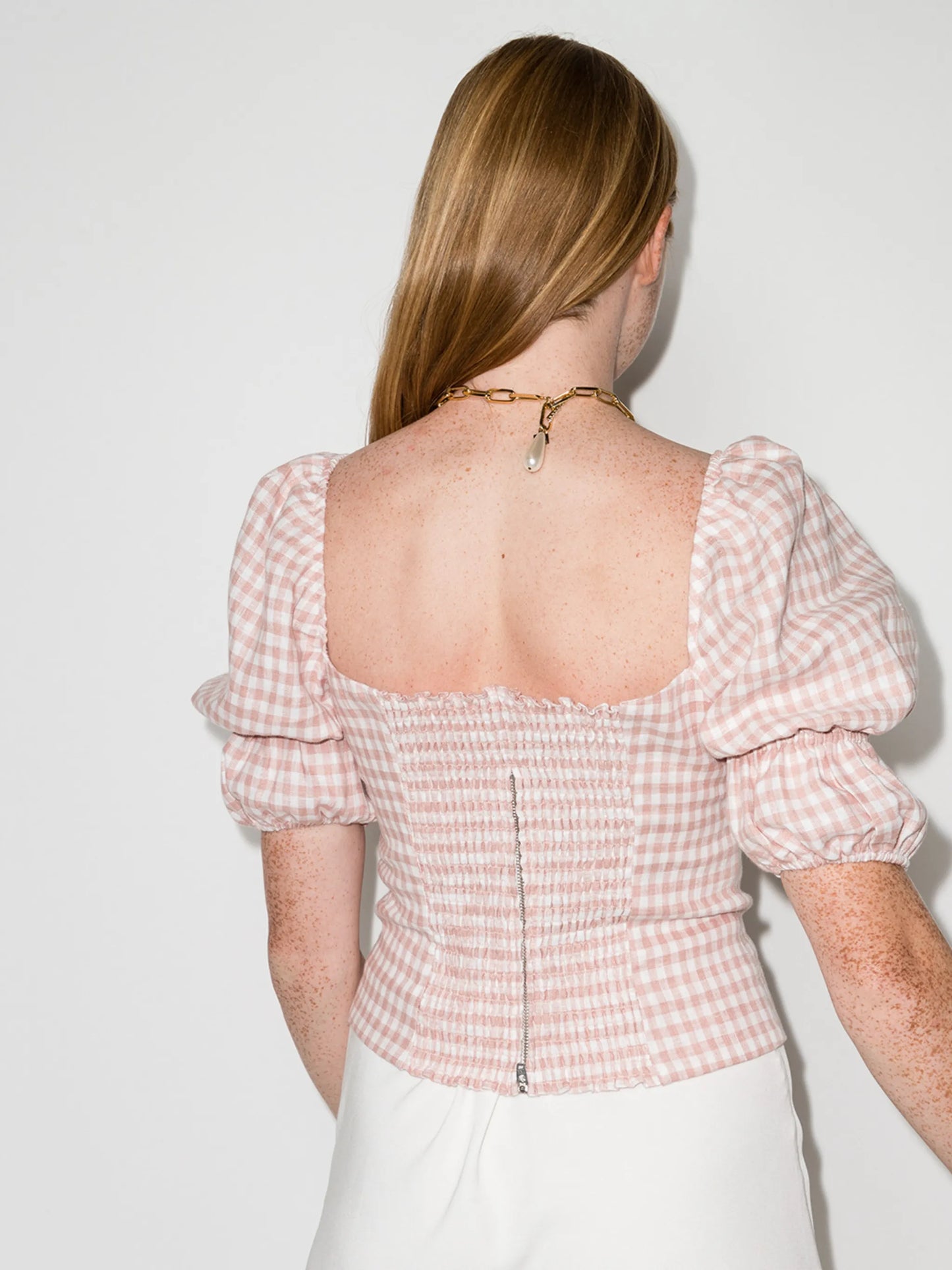 Norton gingham-check linen blouse